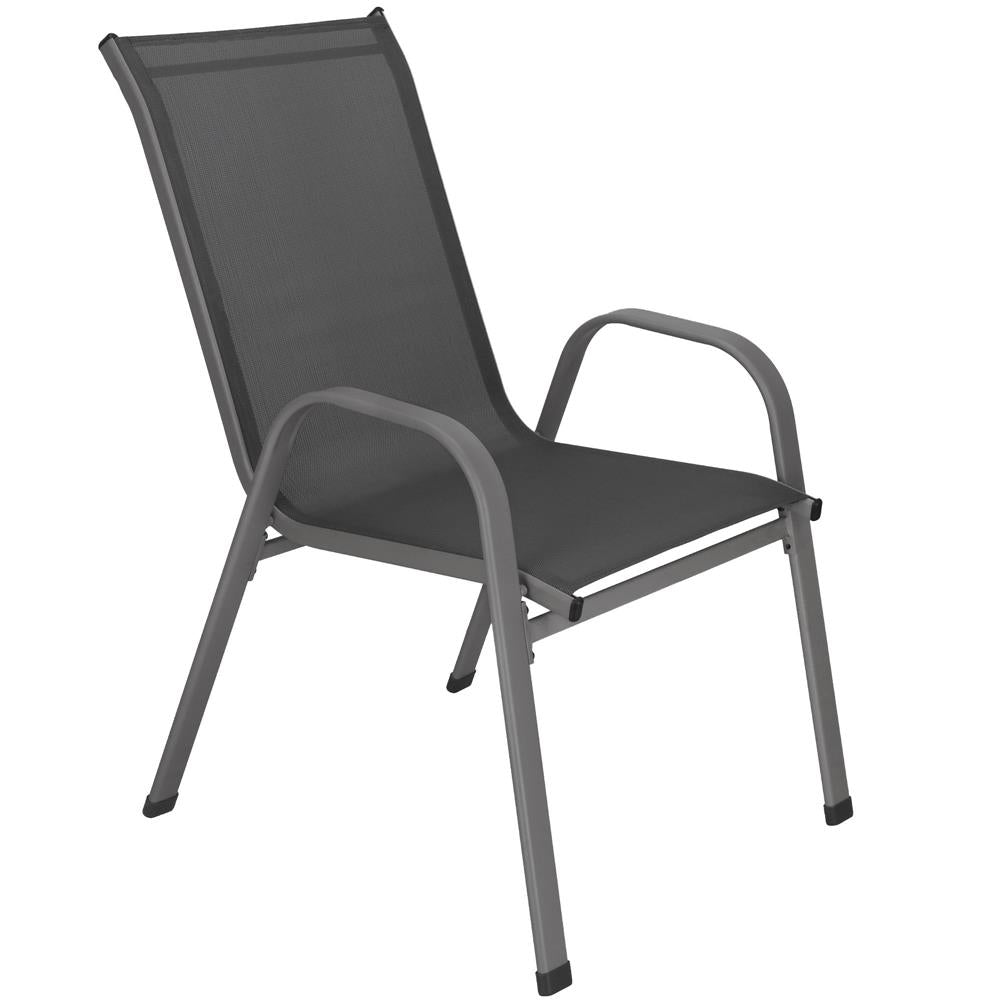 Set 4 scaune gradina cu brate, cadru otel si sezut textilene, 53x72x92 cm, gri