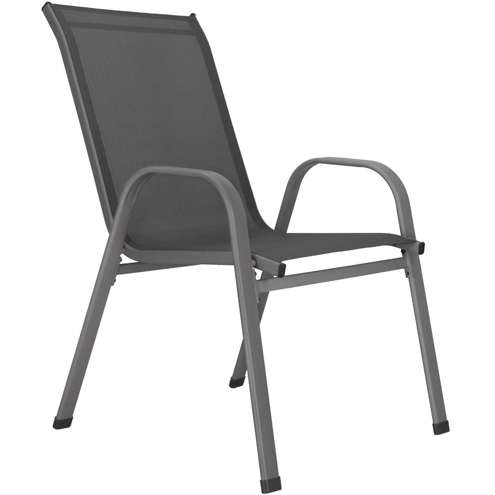 Set 4 scaune gradina cu brate, cadru otel si sezut textilene, 53x72x92 cm, gri
