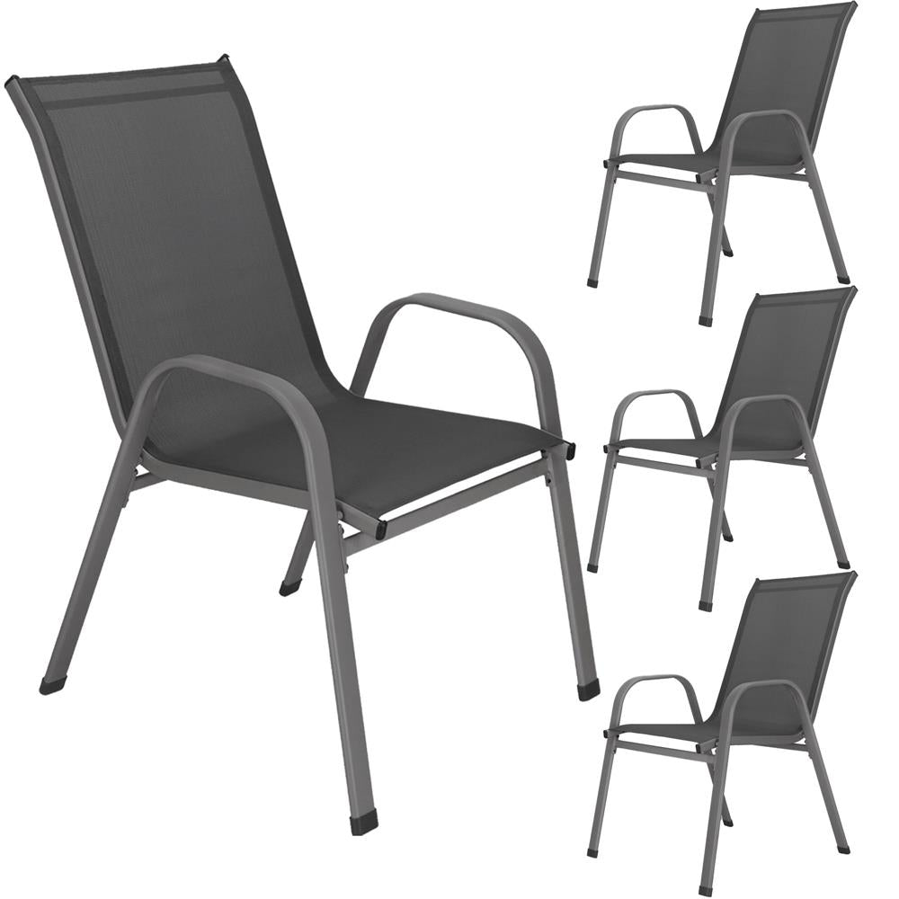 Set 4 scaune gradina cu brate, cadru otel si sezut textilene, 53x72x92 cm, gri