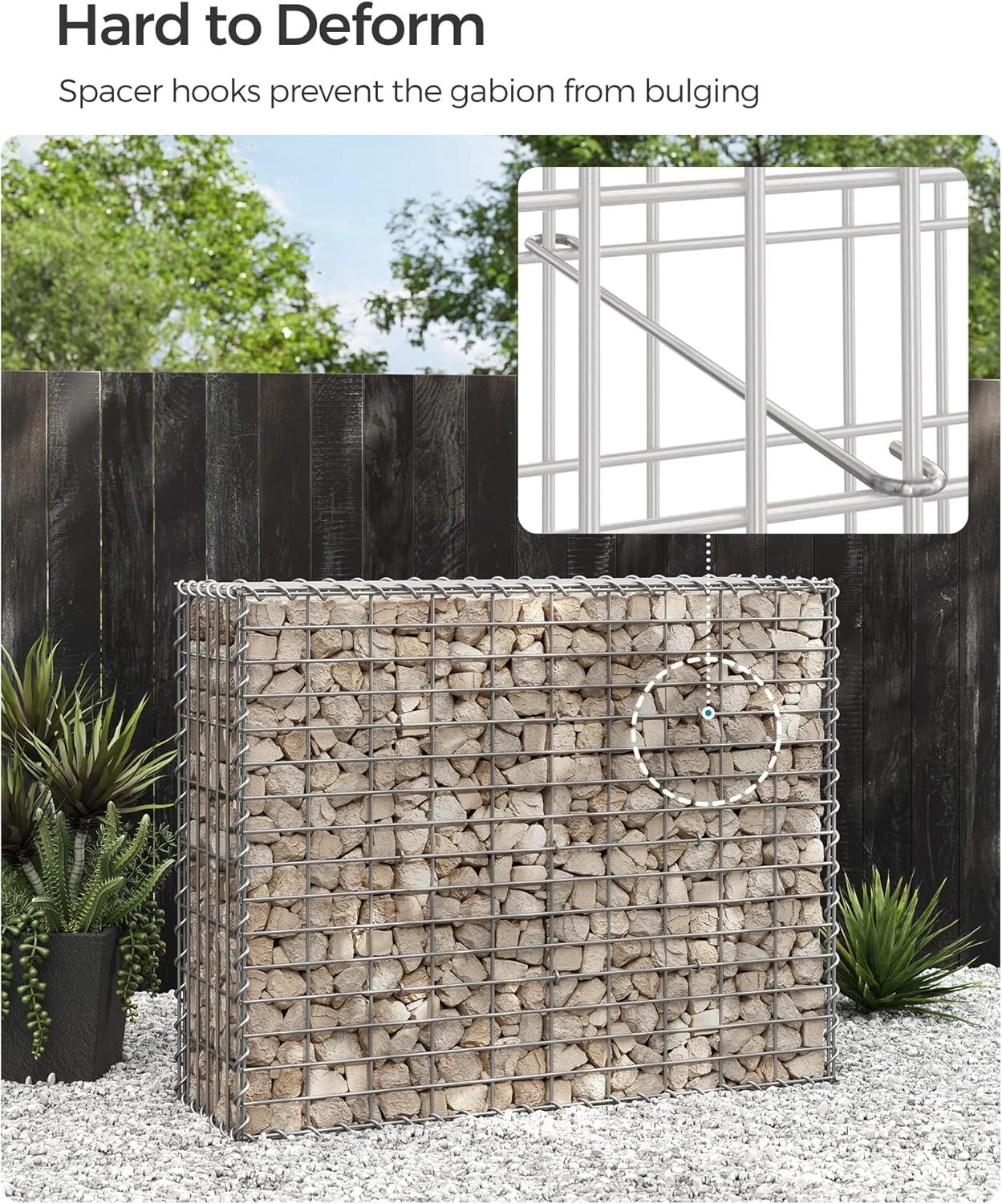 SONGMICS Cos de gabioane pentru pietre, otel galvanizat, 100x80x30cm, argintiu