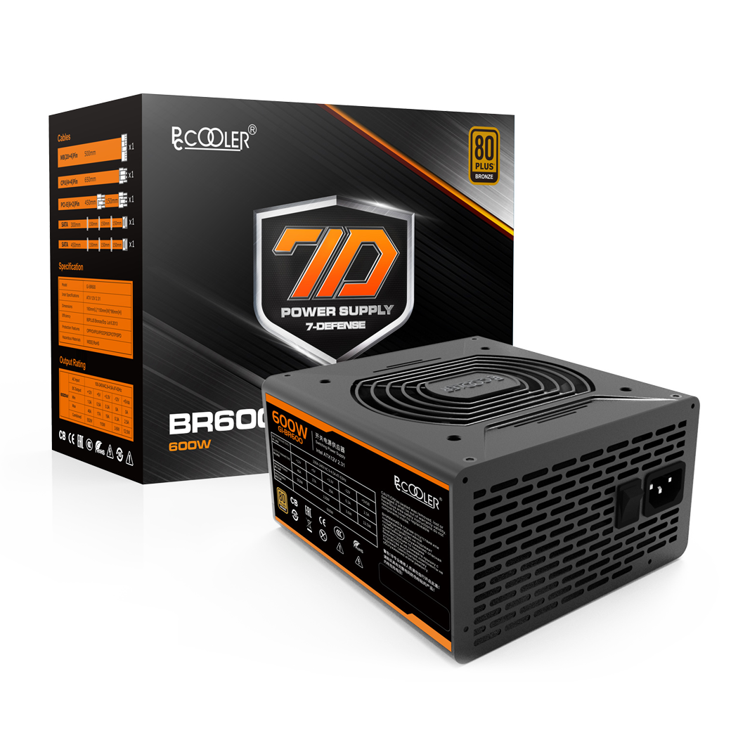 Sursă PCCOOLER 600W (real), fan 120mm PWM, 80 Plus Bronze, 2x PCI-E (6+2), 6x S-ATA 