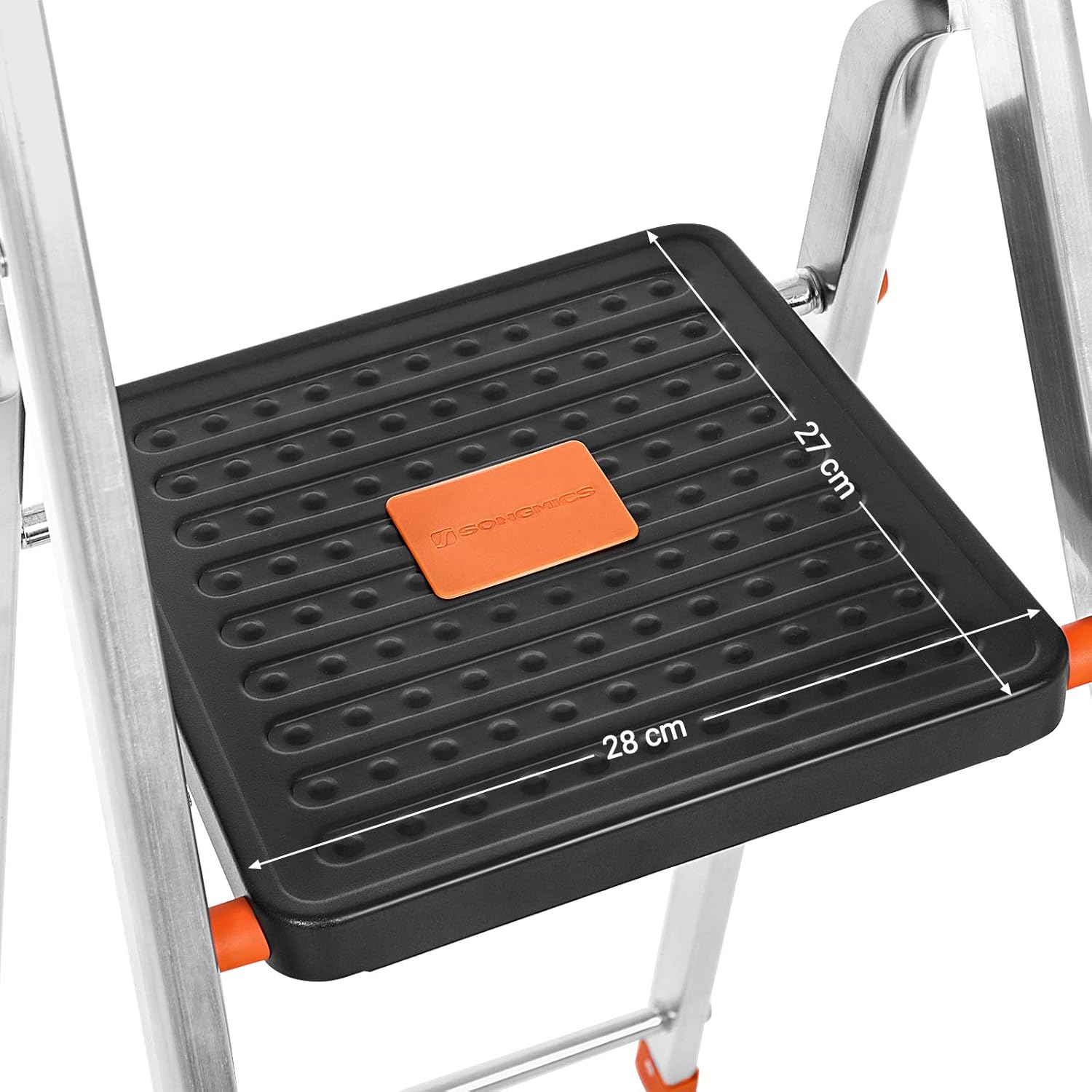 SONGMICS Scara aluminiu pliabila cu 4 trepte, latime trepte 12 cm, cu maner, sarcina 150 kg, 44x156 cm