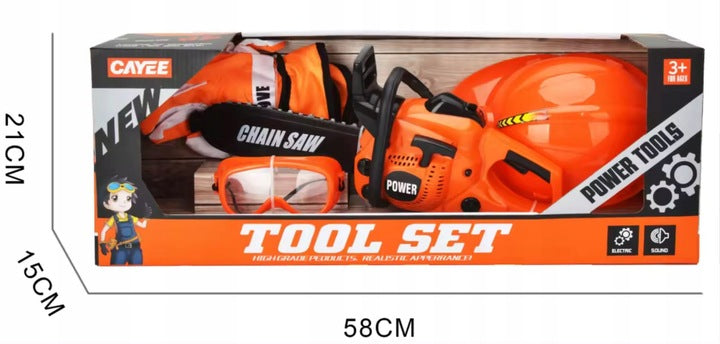 Set drujba pentru copii cu sunete, lant rotativ, casca, ochelari si manusi, 40x15x10 cm, multicolor