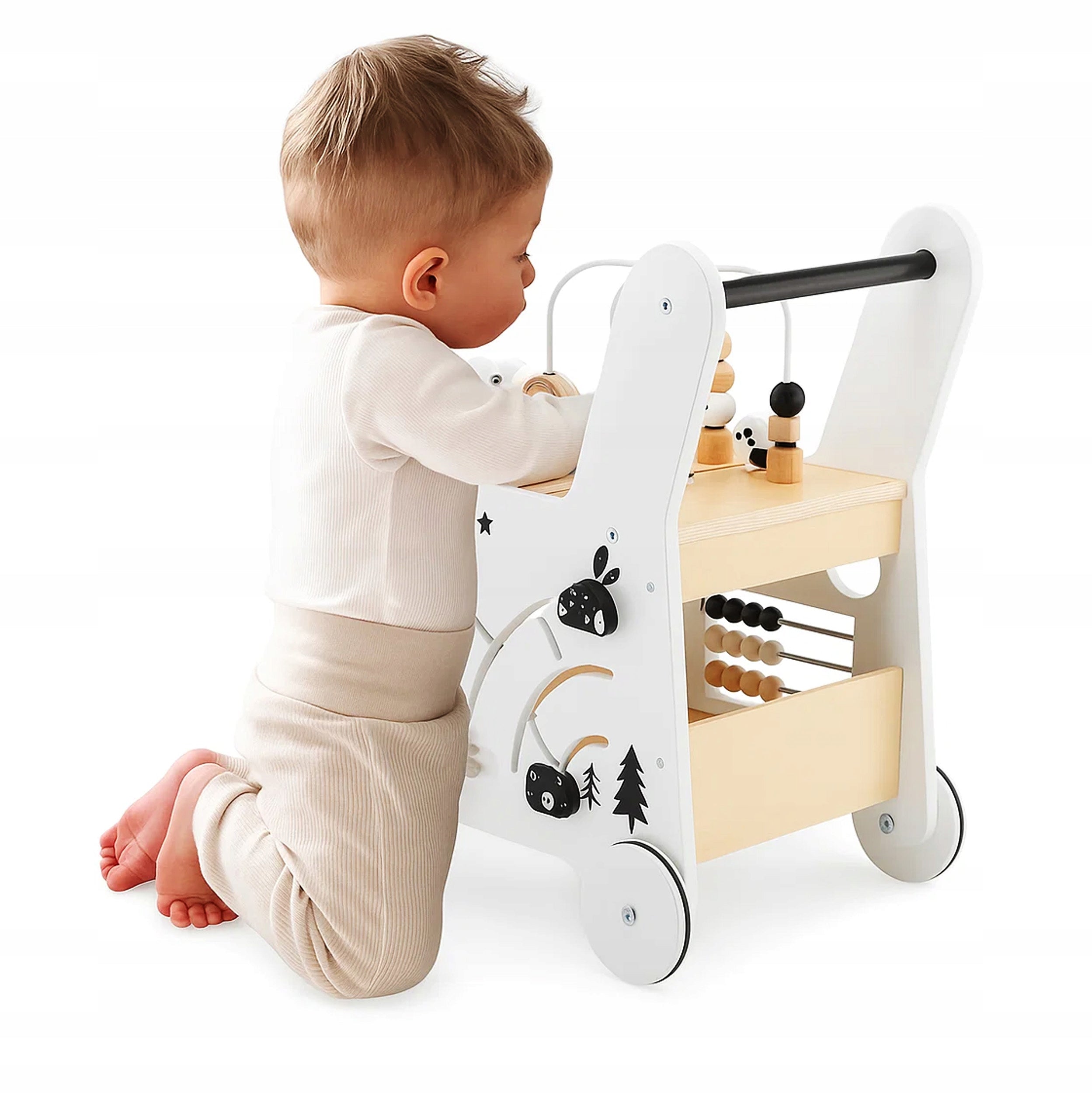 Antepremergator din lemn pentru copii cu activitati educative, 49 cm, multicolor