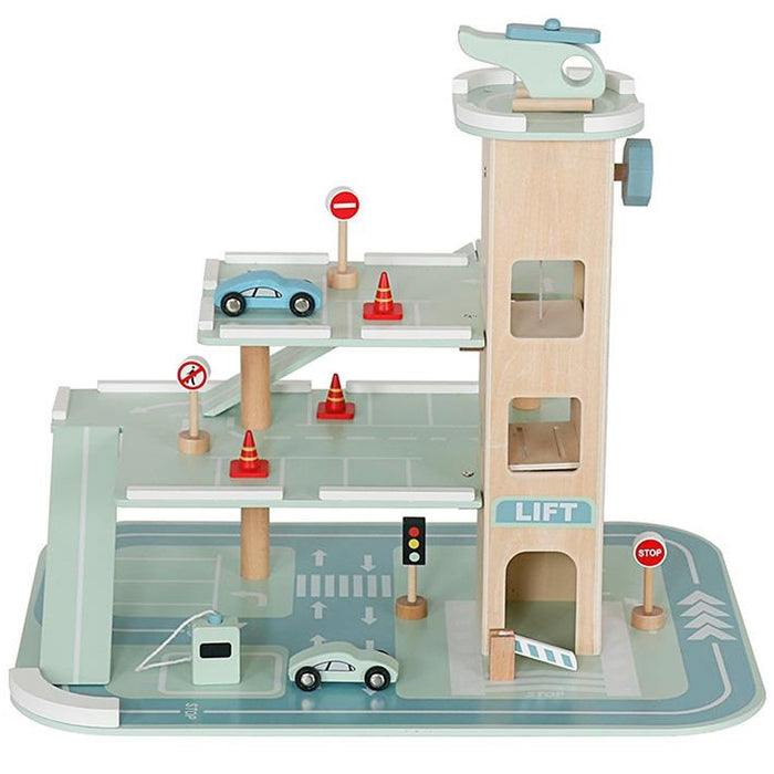 Parcare auto din lemn 3 niveluri cu lift si heliport, 48x36x37 cm, multicolor - BazarOltenia
