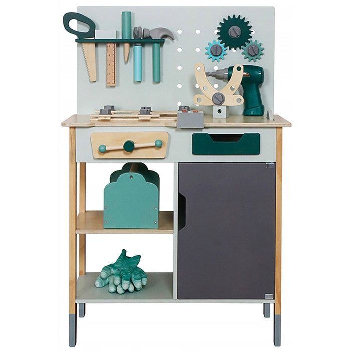 Banc de lucru pentru copii din lemn cu unelte si accesorii, 56x31x86 cm, multicolor - BazarOltenia