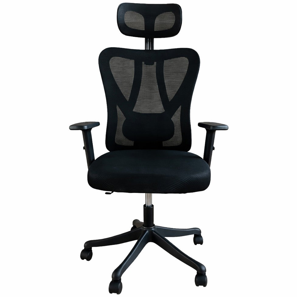 Scaun birou ergonomic, reglabil, cu suport lombar si tetiera, plasa mesh, maxim 120 kg, 50x50x126 cm, negru