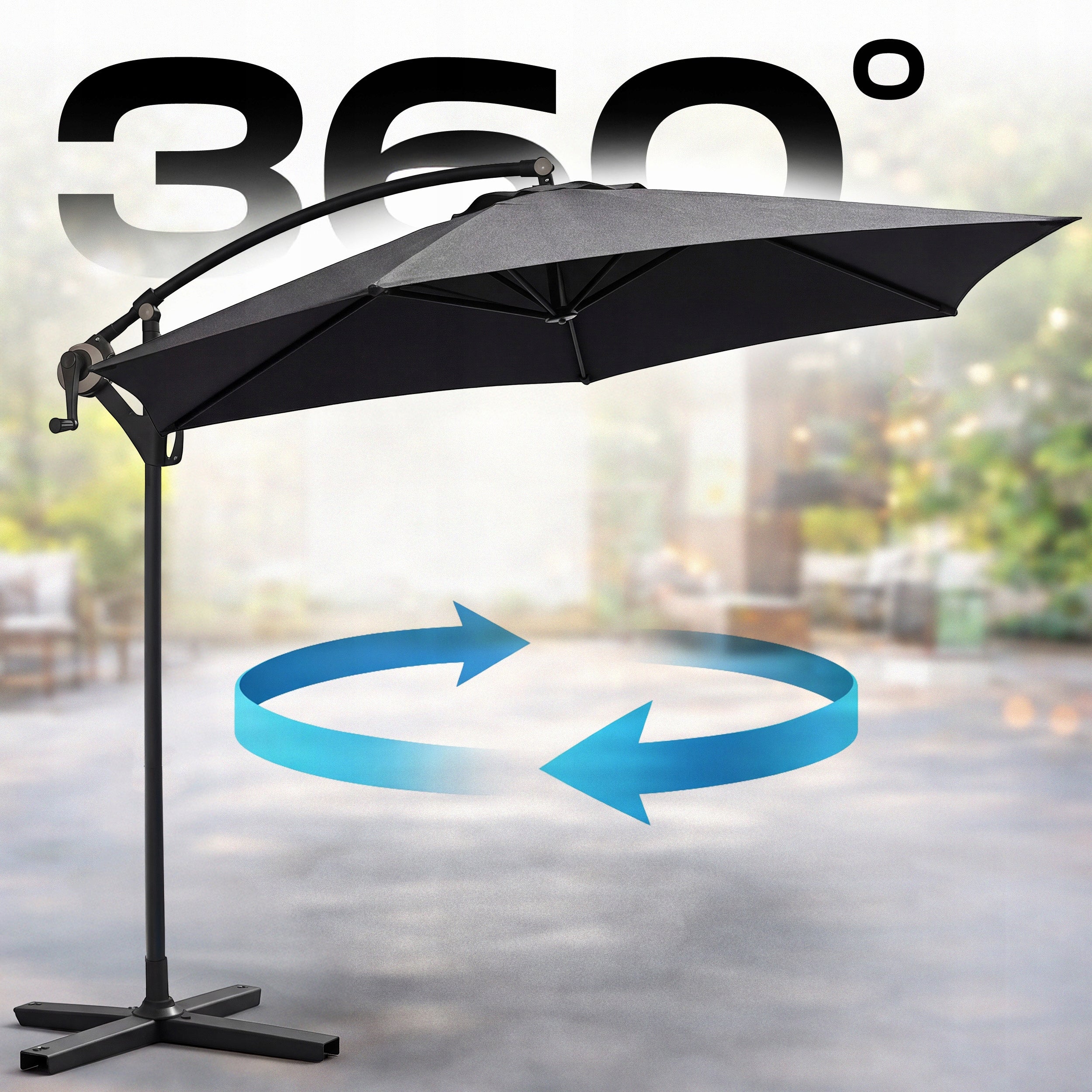 Umbrela pentru gradina XL cu rotatie 360 si ventilatie, diametru 300 cm, gri