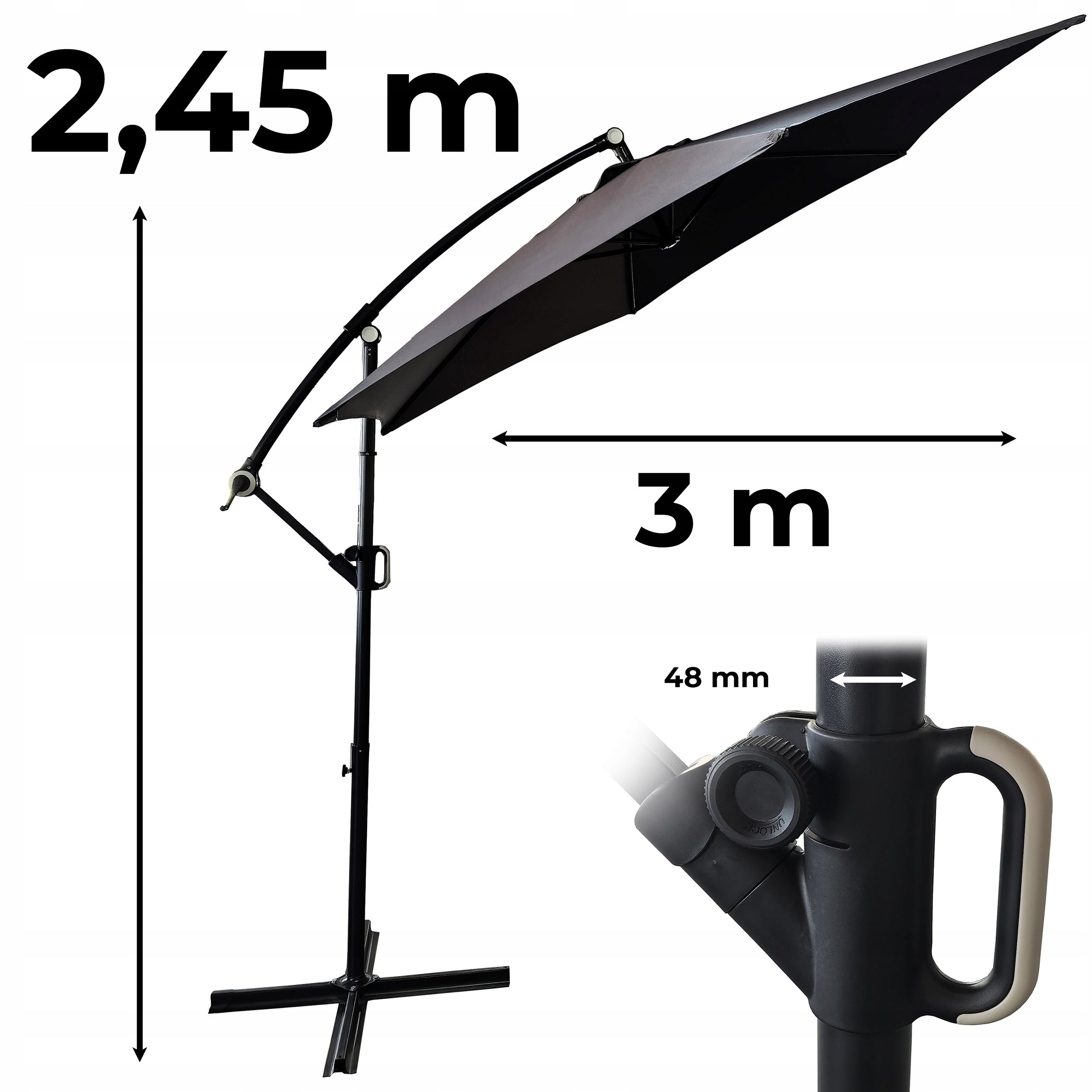 Umbrela pentru gradina XL cu rotatie 360 si ventilatie, diametru 300 cm, gri