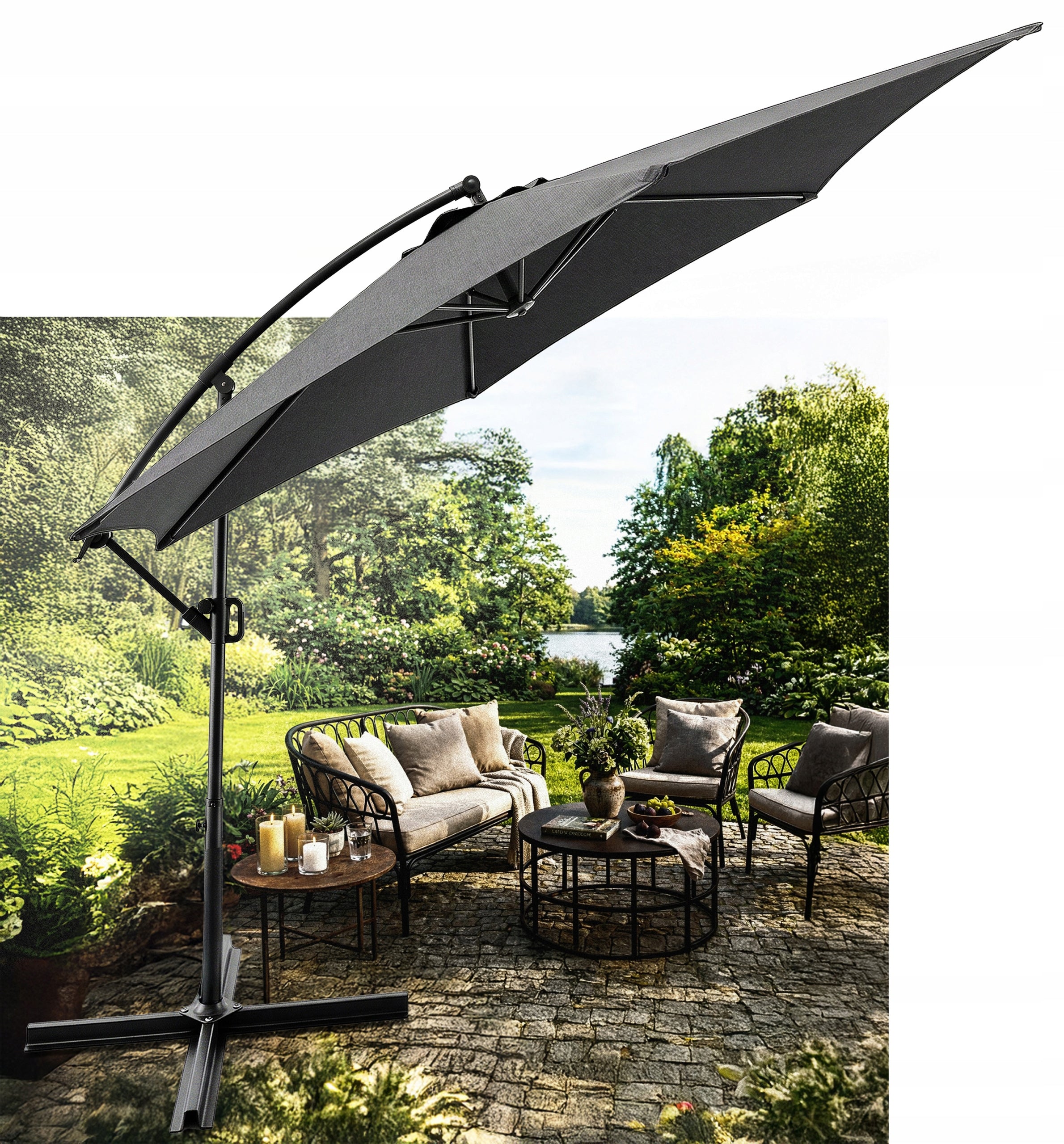 Umbrela pentru gradina XL cu rotatie 360 si ventilatie, diametru 300 cm, gri