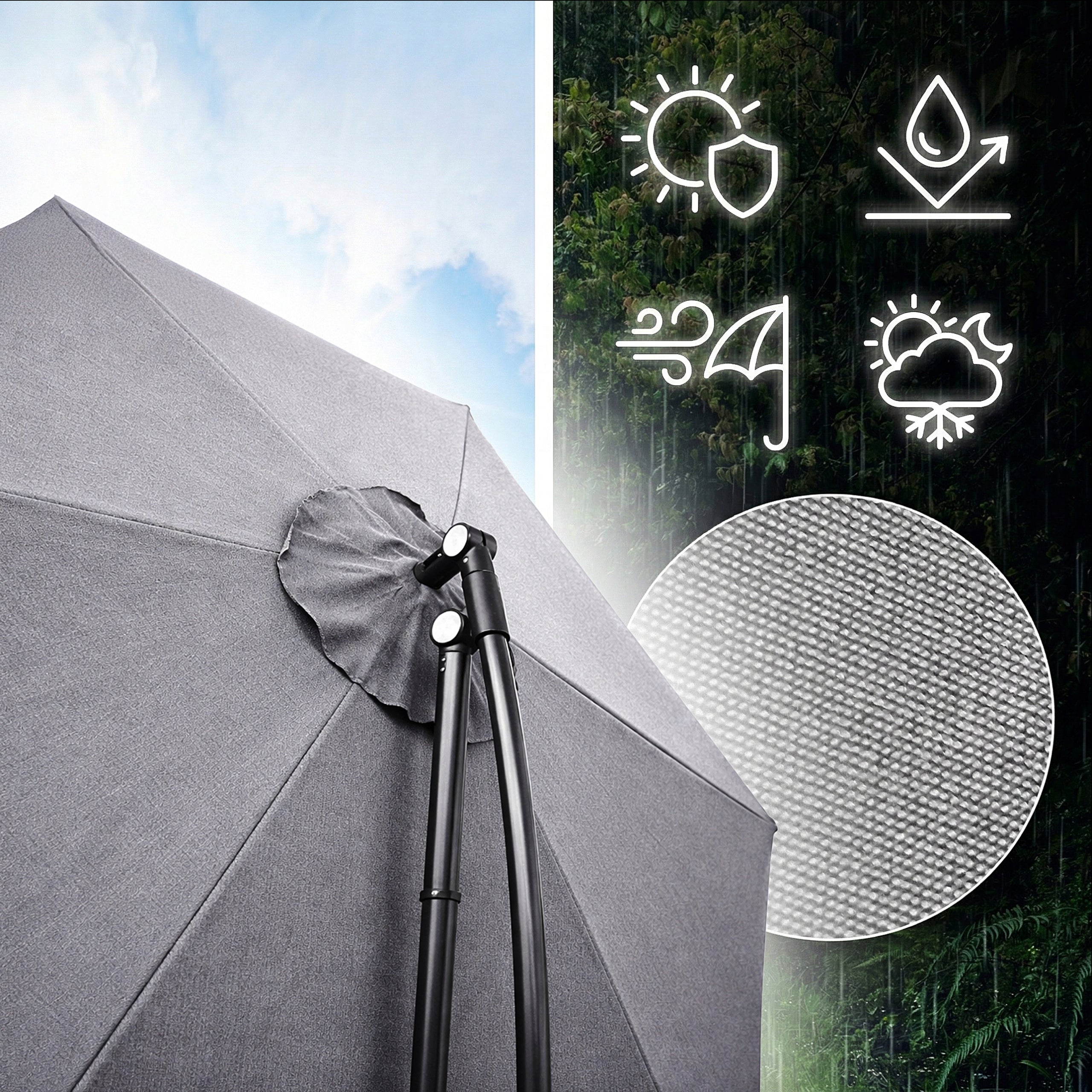 Umbrela pentru gradina XL cu rotatie 360 si ventilatie, diametru 300 cm, gri