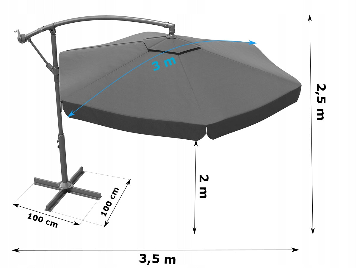 Umbrela de gradina cu brat lateral, inclinabila, panza poliester 160 g/mp, husa de protectie, 300 cm, gri