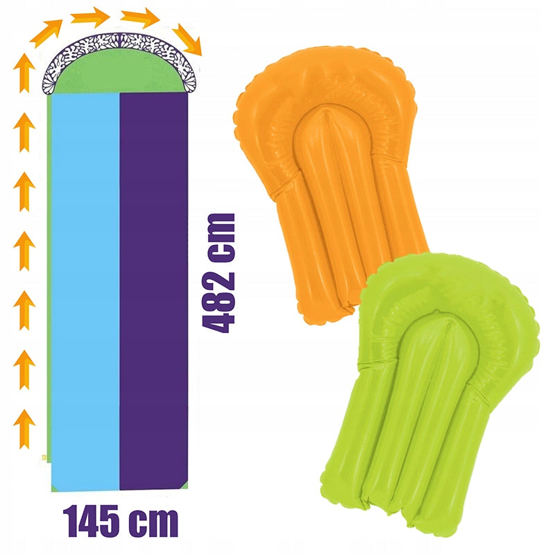 Tobogan de apa dublu cu fantana si 2 placi gonflabile incluse, 482x145 cm, multicolor