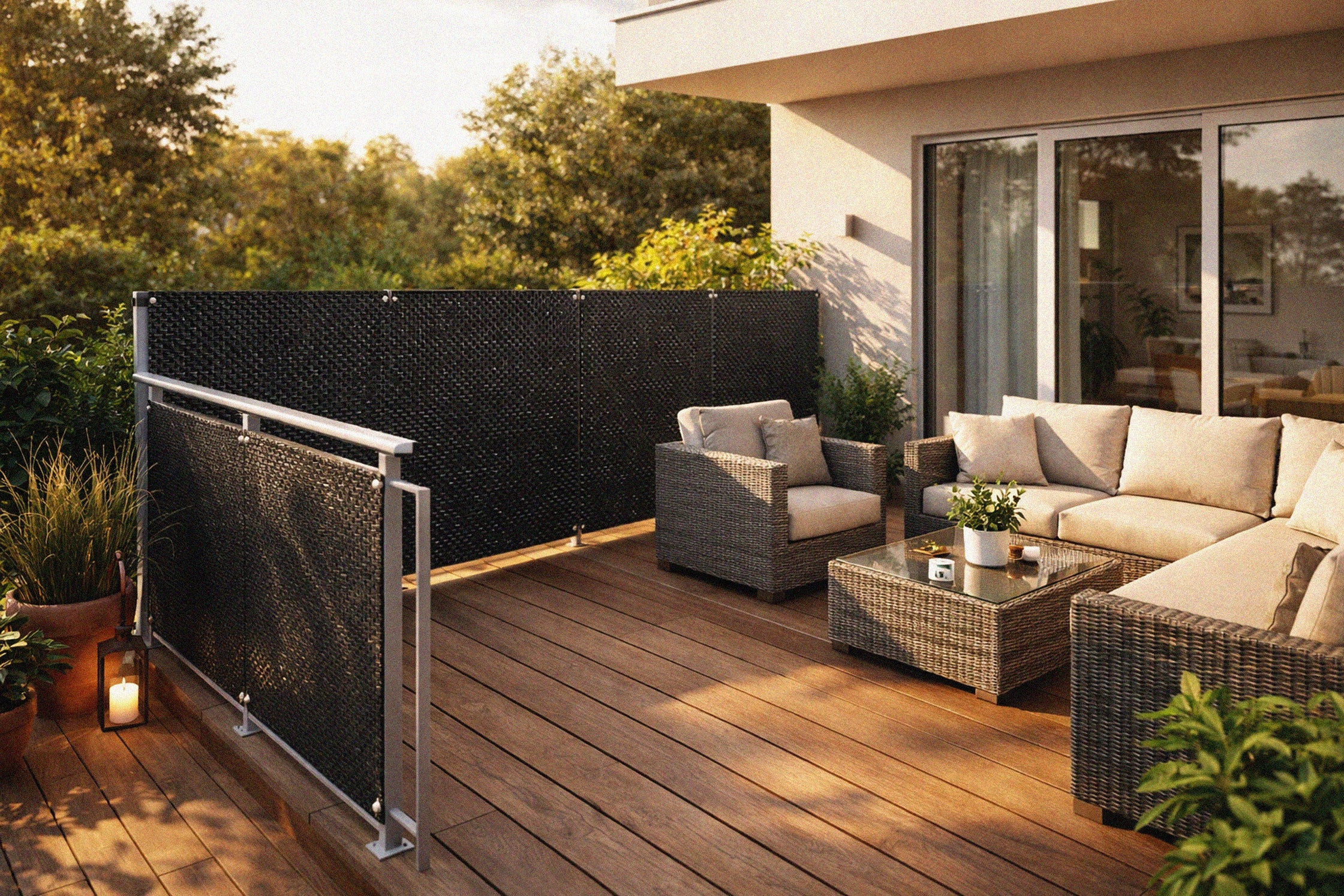 Paravan terasa balcon din plastic poliratan, rezistenta ridicata la conditii meteorologice, 500x90 cm, negru