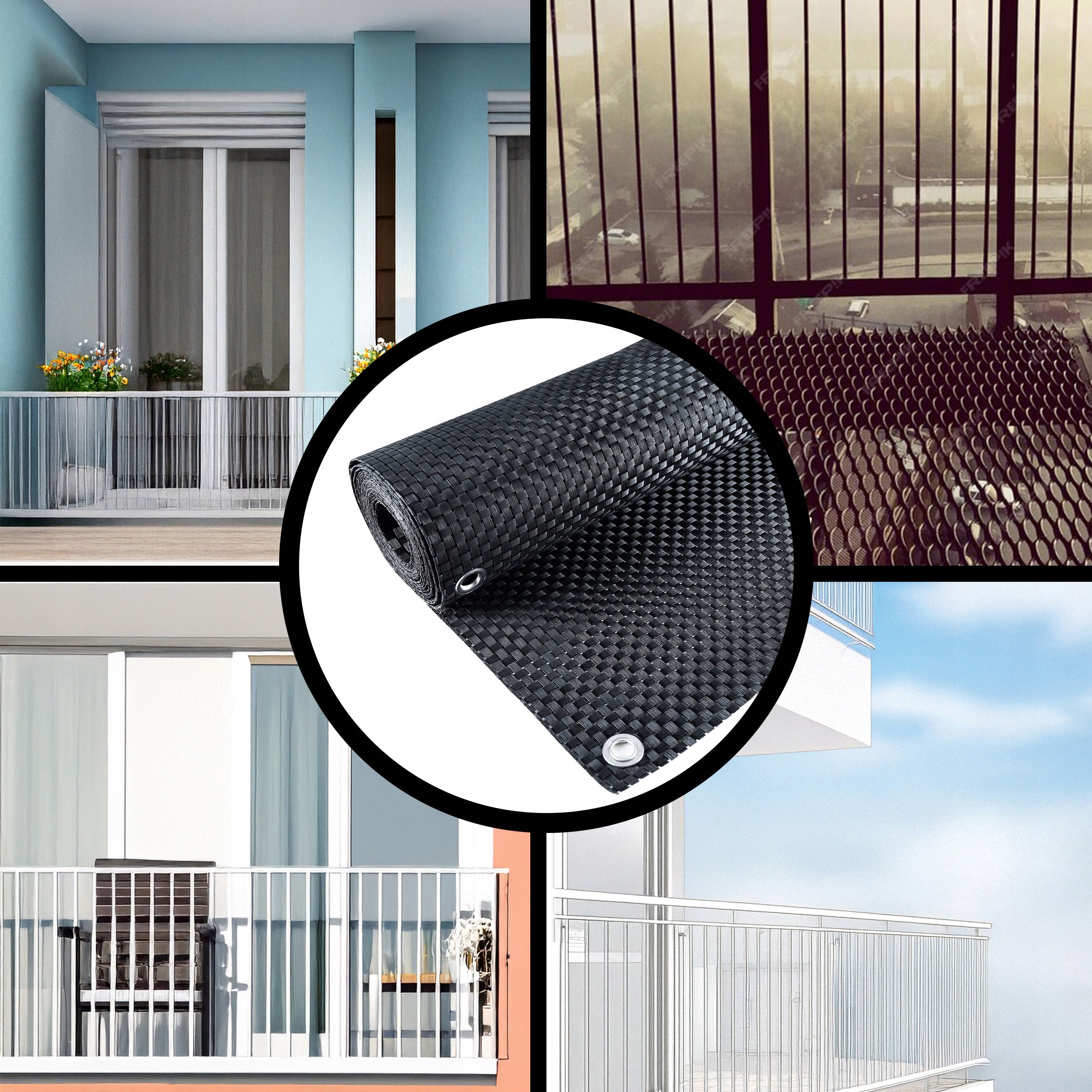 Paravan terasa balcon din plastic poliratan, rezistenta ridicata la conditii meteorologice, 500x90 cm, negru