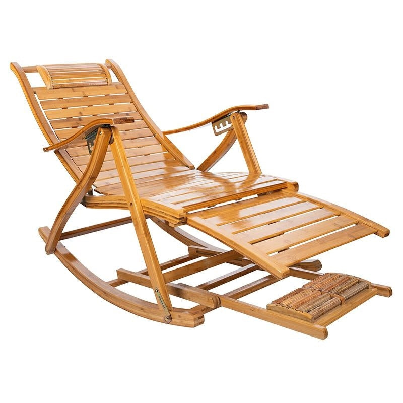 Fotoliu balansoar multifunctional, reglabil 5 pozitii, cu suport picioare si masaj, 158 cm, bambus