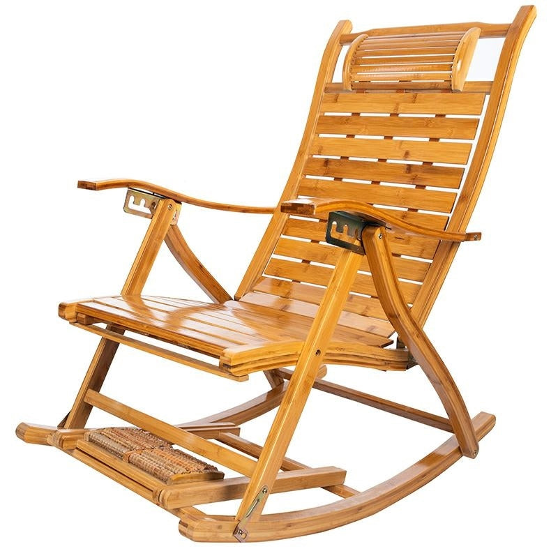 Fotoliu balansoar multifunctional, reglabil 5 pozitii, cu suport picioare si masaj, 158 cm, bambus
