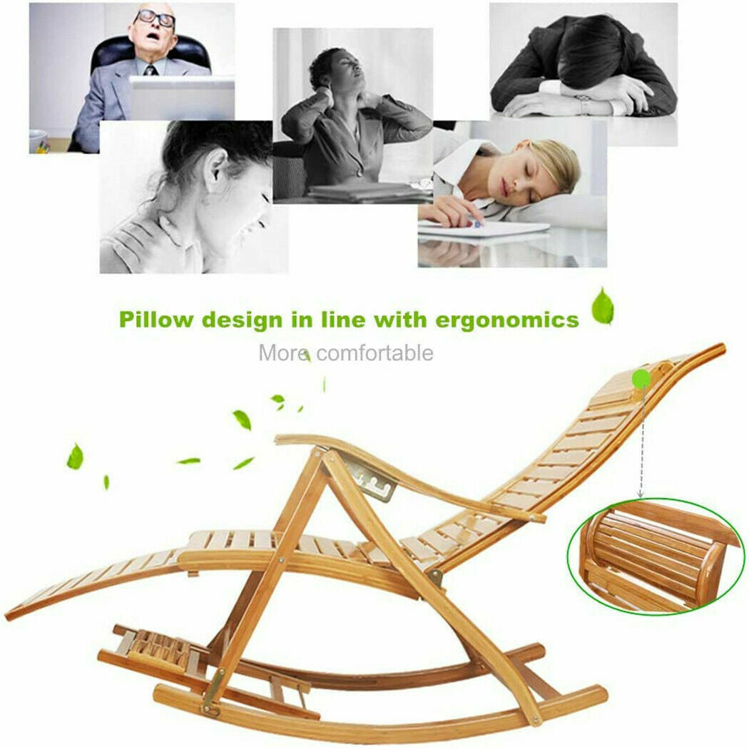 Fotoliu balansoar multifunctional, reglabil 5 pozitii, cu suport picioare si masaj, 158 cm, bambus