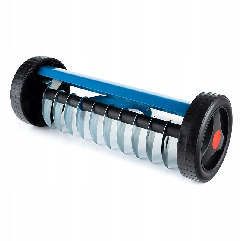 Aerator scarificator manual pentru gazon cu 11 lame din otel, 45 cm, cu roti