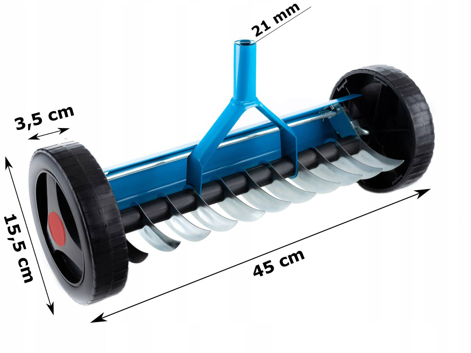 Aerator scarificator manual pentru gazon cu 11 lame din otel, 45 cm, cu roti