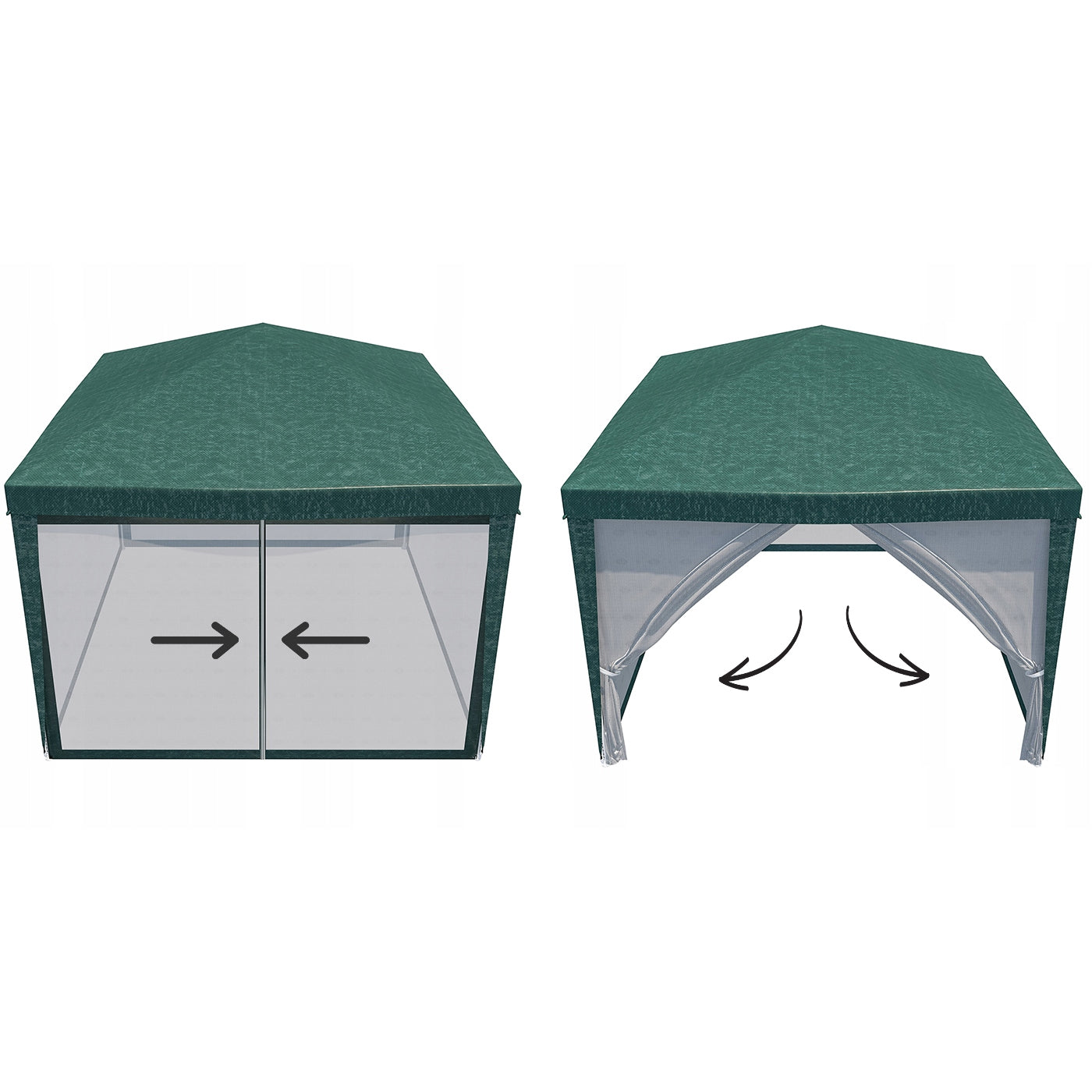Set 4 pereti pentru pavilion gradina cu plasa tantari si acoperis, material PE 100 g/m2, 300x200 cm, verde