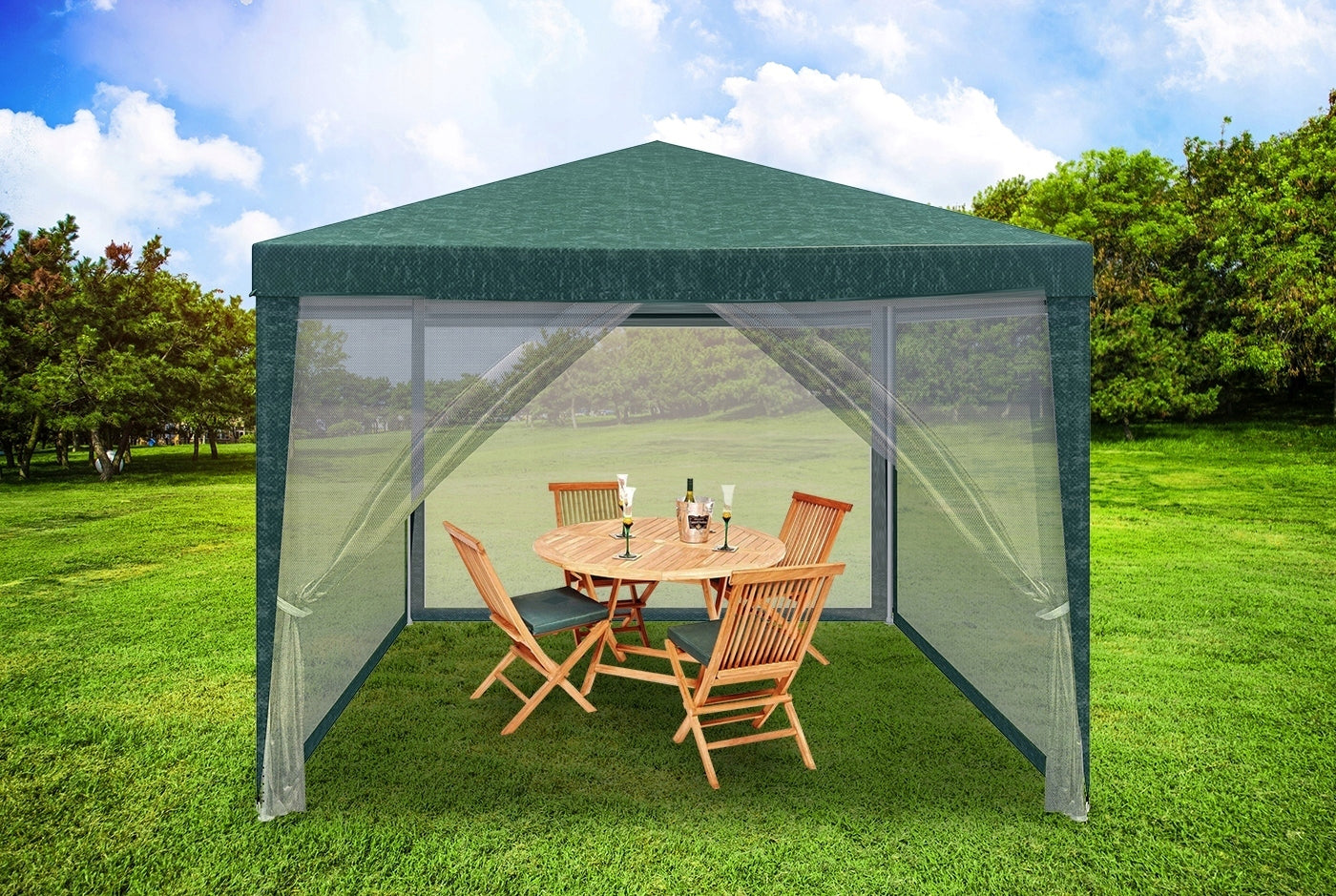 Set 4 pereti pentru pavilion gradina cu plasa tantari si acoperis, material PE 100 g/m2, 300x200 cm, verde