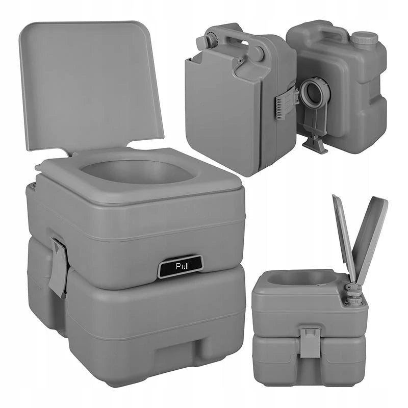 Toaleta portabila turistica cu rezervor apa curata 12 L si reziduala 12L, design compact, maxim 200 kg, 43x34x42 cm, gri