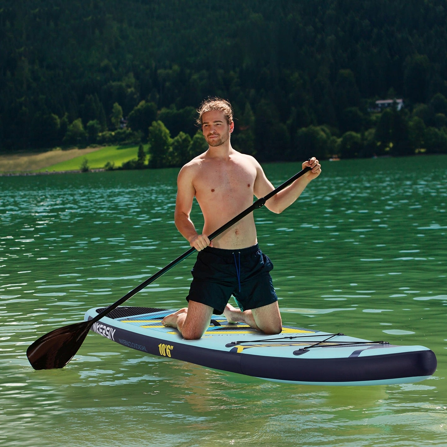 Set SUP gonflabil, 340x82x15 cm, albastru – stand-up paddle, 180 kg, scaun caiac si accesorii