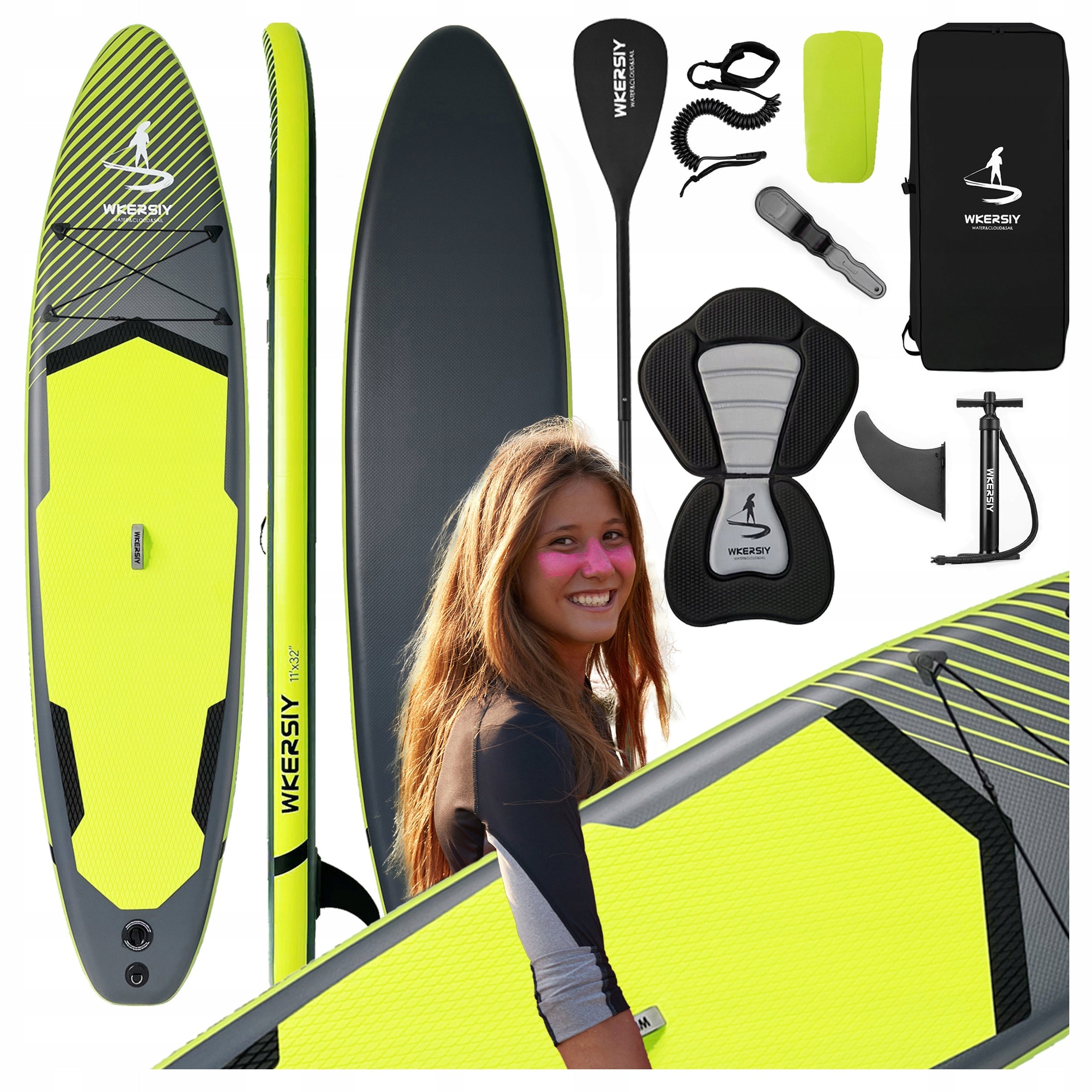 Set SUP gonflabil, 340x82x15 cm, verde – stand-up paddle, 180 kg, scaun caiac si accesorii