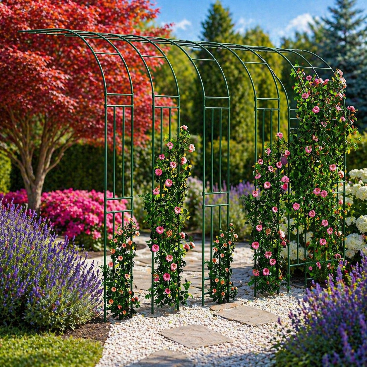 Pergola gradina tip arc pentru plante cataratoare, metal cu acoperire PE, 240x40 cm, verde
