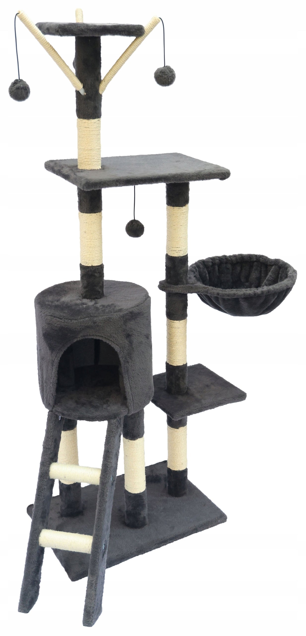 Ansamblu de joaca pentru pisici 51x36x138 cm, cu 6 niveluri, sisal si jucarii, negru