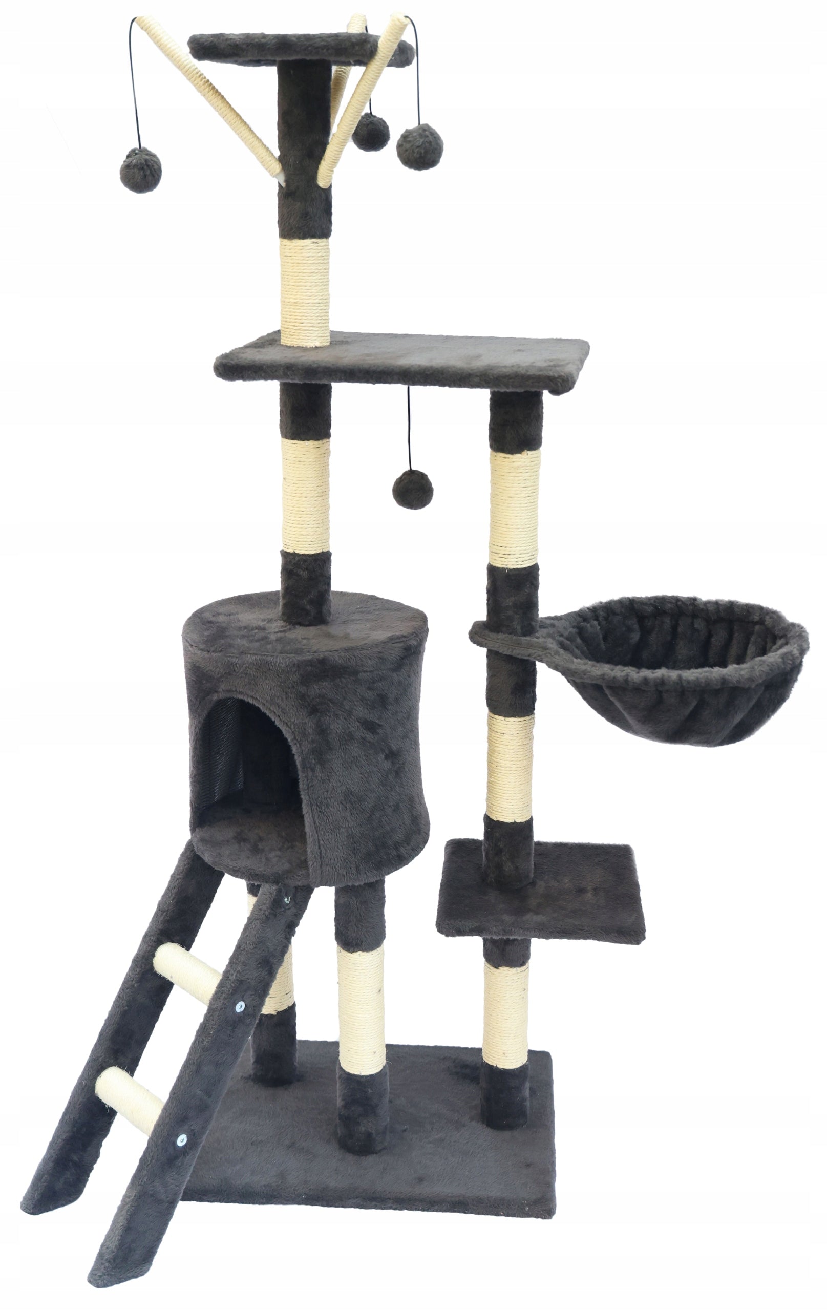 Ansamblu de joaca pentru pisici 51x36x138 cm, cu 6 niveluri, sisal si jucarii, negru