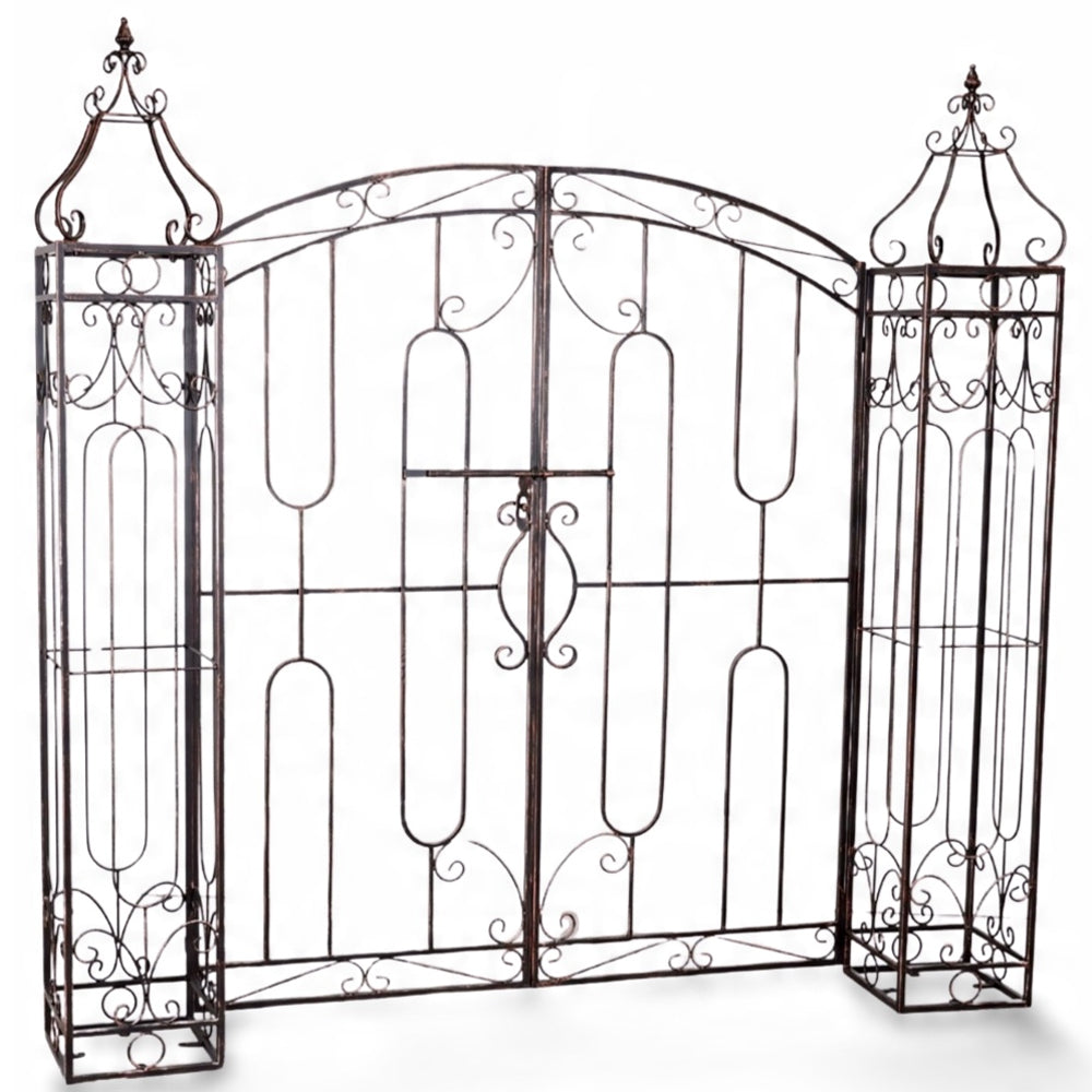 Poarta pentru gradina metalica decorativa, suport plante cataratoare, 170x26x163 cm, stil vintage maro antichizat