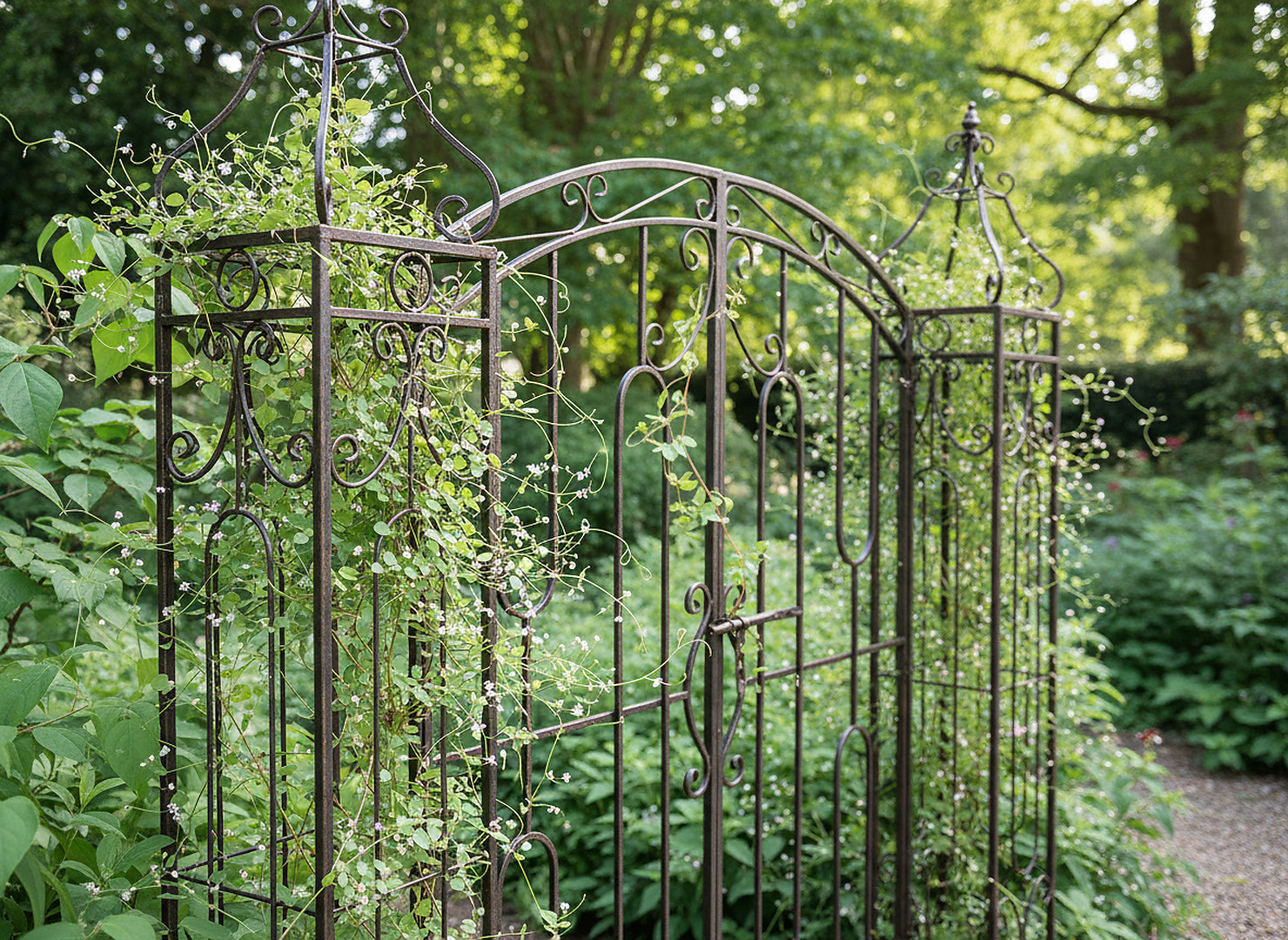 Poarta pentru gradina metalica decorativa, suport plante cataratoare, 170x26x163 cm, stil vintage maro antichizat
