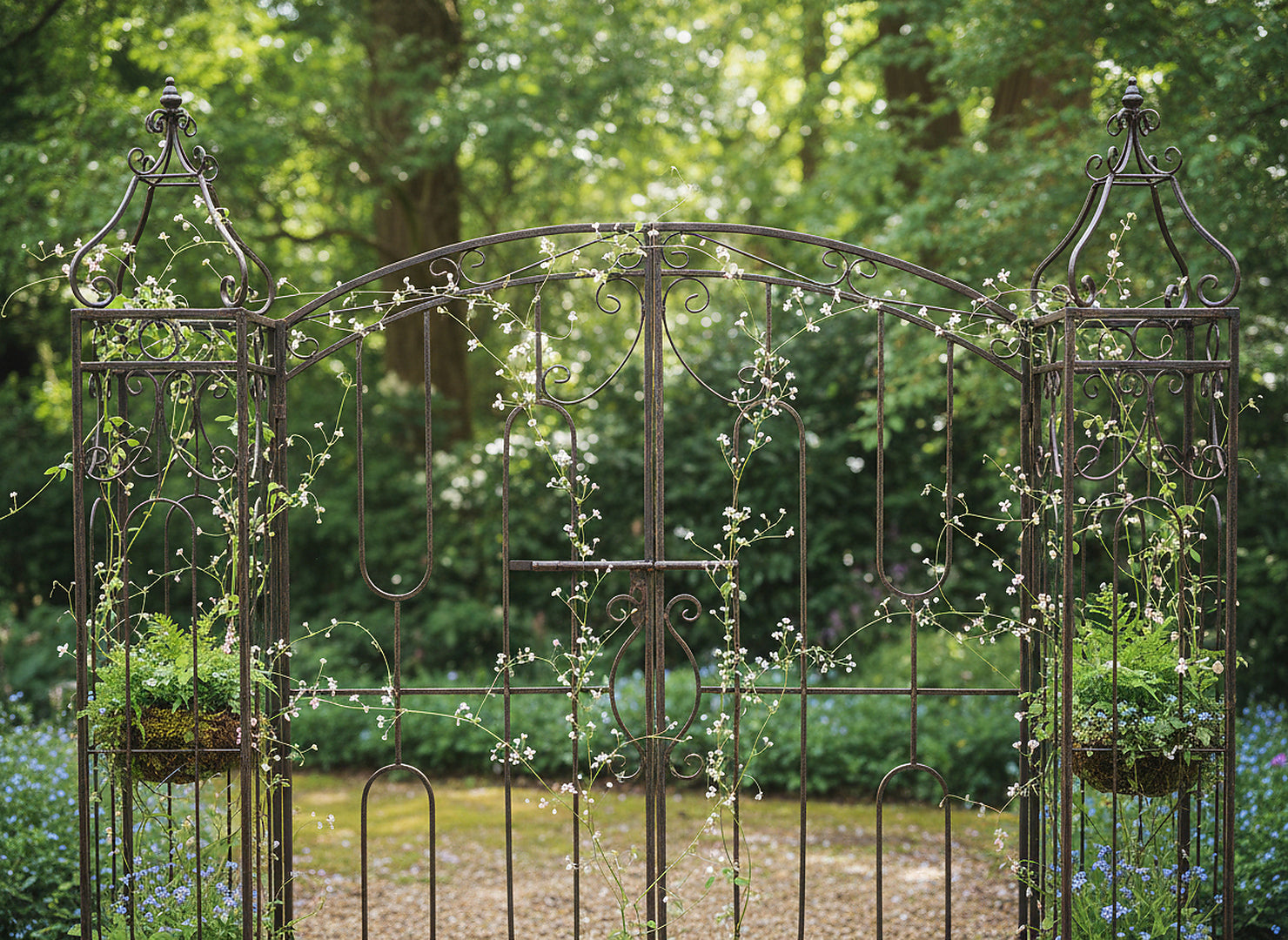 Poarta pentru gradina metalica decorativa, suport plante cataratoare, 170x26x163 cm, stil vintage maro antichizat