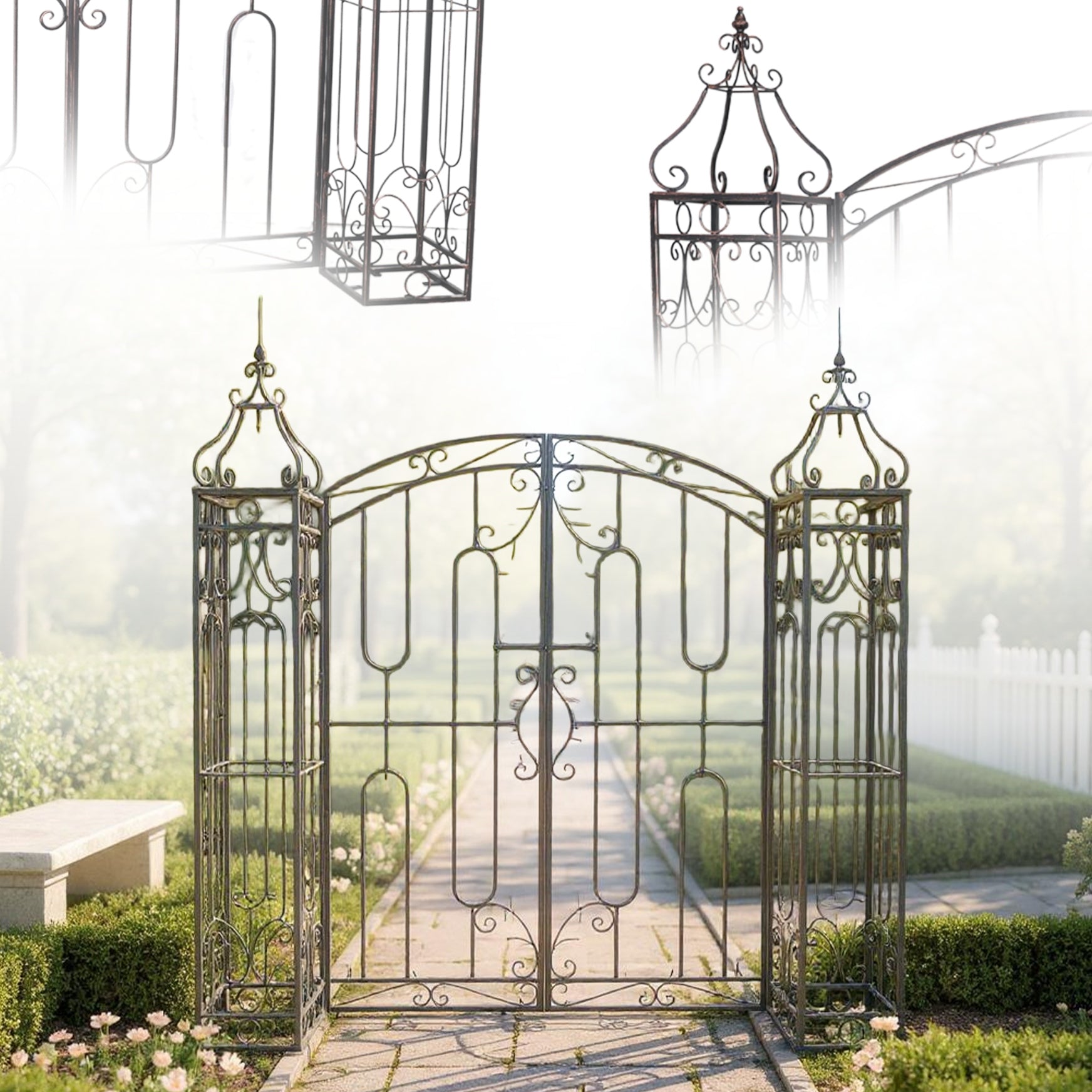 Poarta pentru gradina metalica decorativa, suport plante cataratoare, 170x26x163 cm, stil vintage maro antichizat