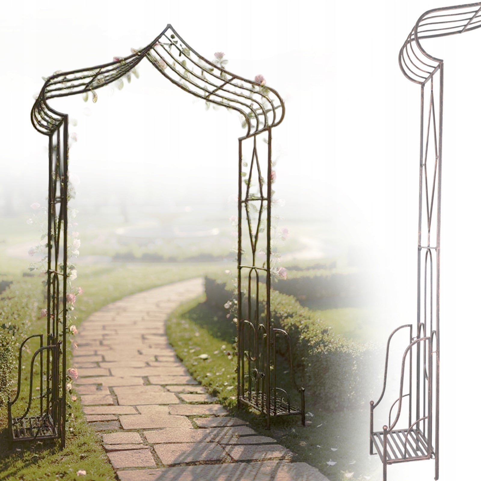 Pergola gradina metalica, pentru plante cataratoare, 173x51x260 cm, maro antichizat