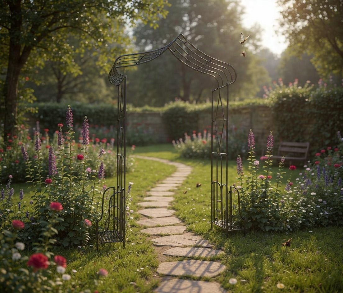 Pergola gradina metalica, pentru plante cataratoare, 173x51x260 cm, maro antichizat