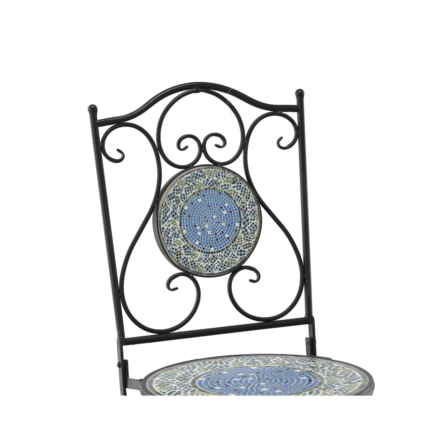 Set mobilier gradina, masa si 4 scaune, blat mozaic ceramic, cadru metalic, negru si albastru