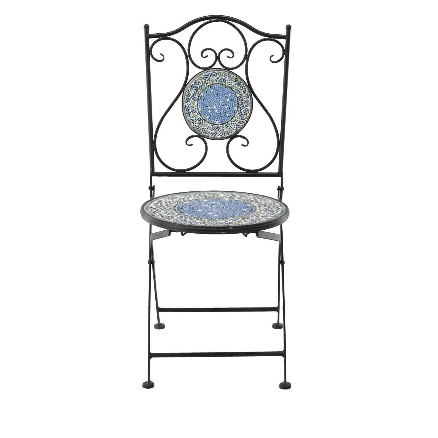 Set mobilier gradina, masa si 4 scaune, blat mozaic ceramic, cadru metalic, negru si albastru
