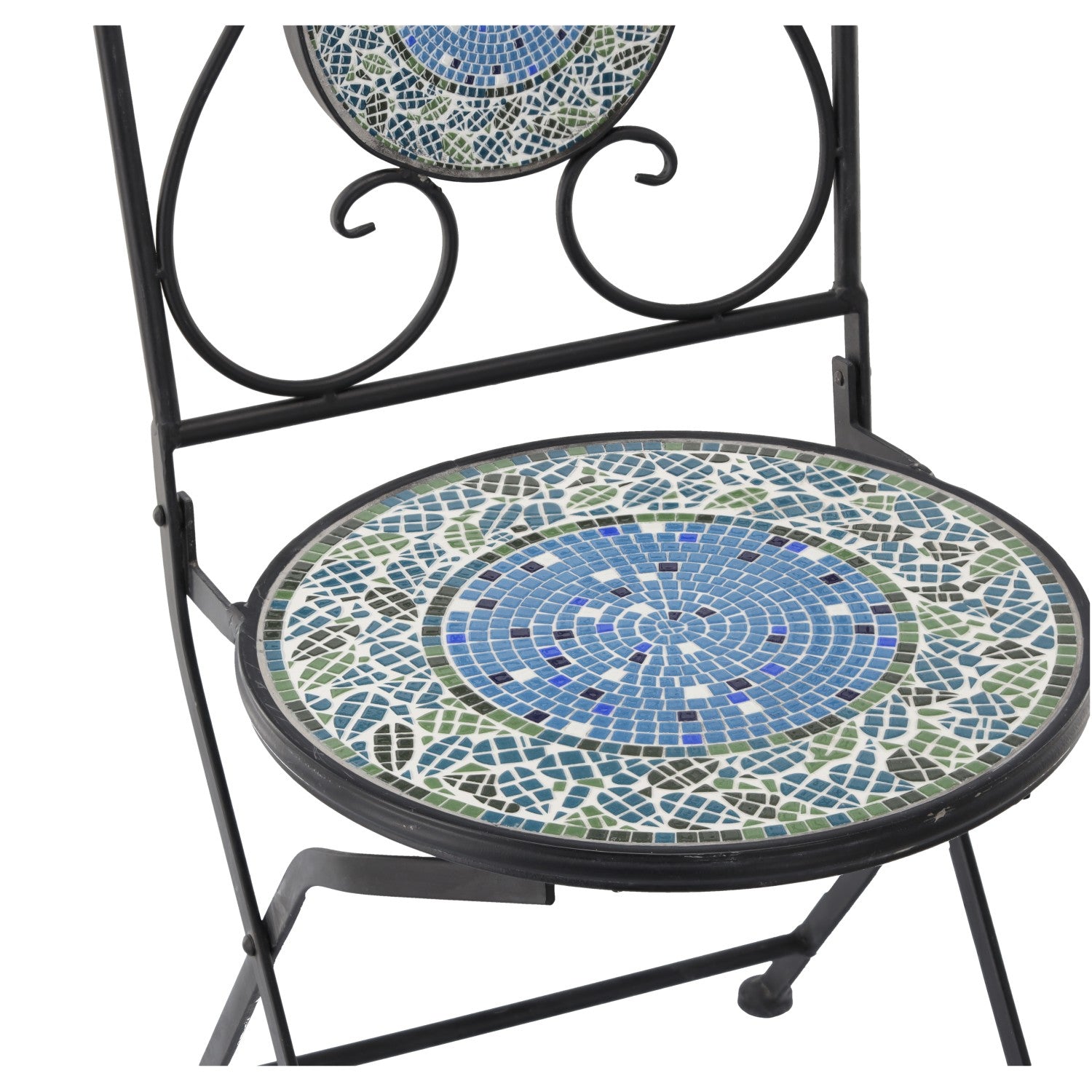 Set mobilier gradina, masa si 4 scaune, blat mozaic ceramic, cadru metalic, negru si albastru