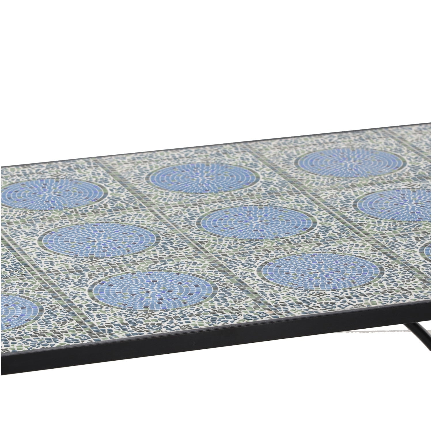Set mobilier gradina, masa si 4 scaune, blat mozaic ceramic, cadru metalic, negru si albastru
