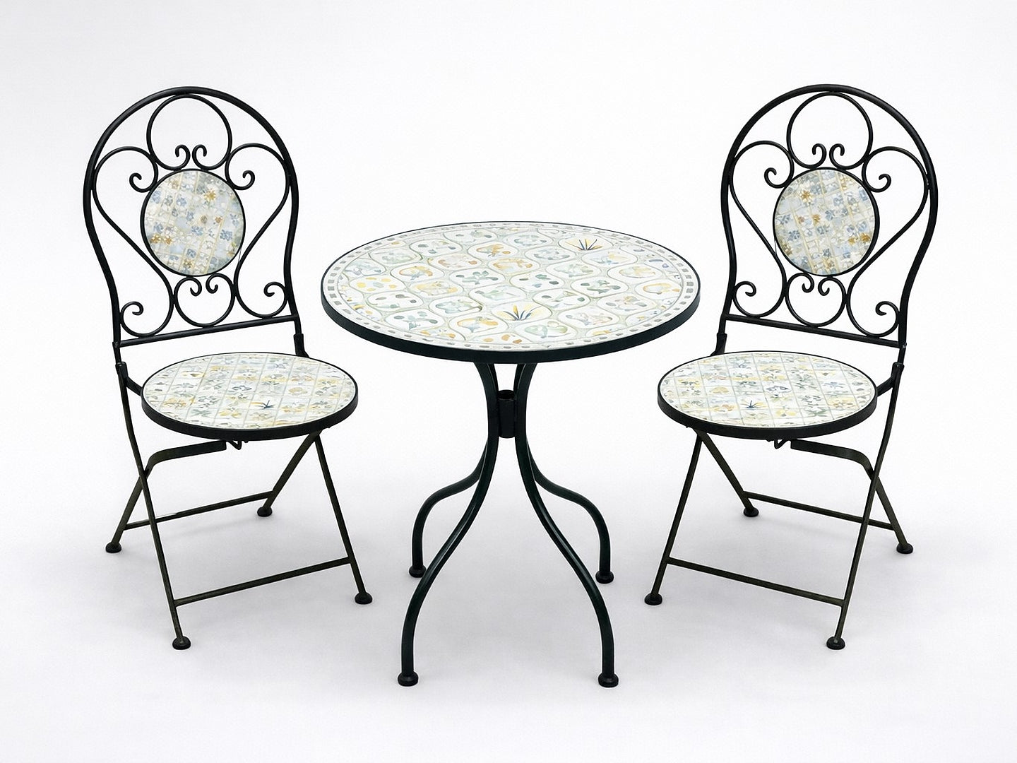 Set mobilier gradina Louloudia 3 piese, masa si 2 scaune pliabile, mozaic decorativ, metal, multicolor
