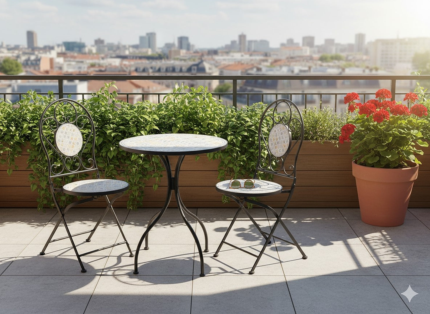 Set mobilier gradina Louloudia 3 piese, masa si 2 scaune pliabile, mozaic decorativ, metal, multicolor