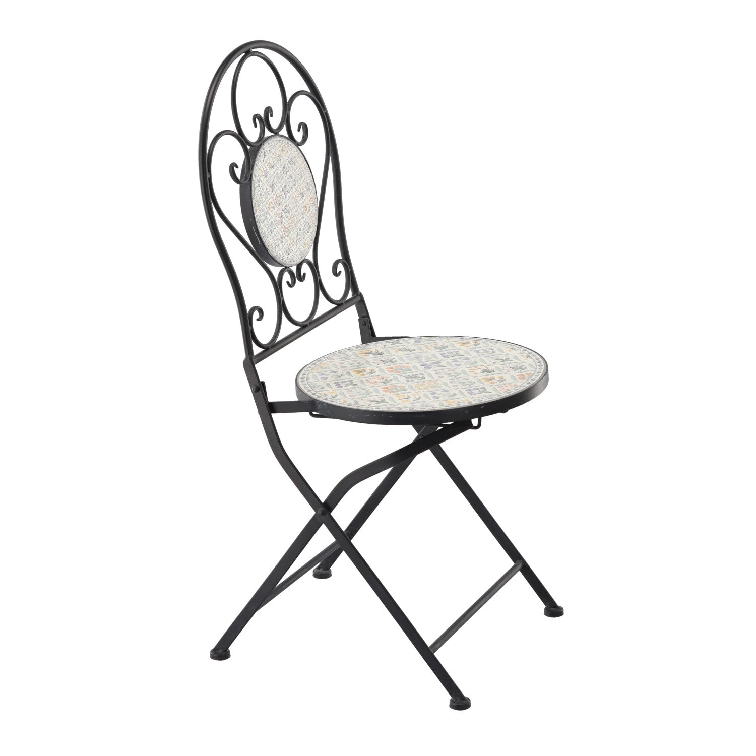 Set mobilier gradina Louloudia 3 piese, masa si 2 scaune pliabile, mozaic decorativ, metal, multicolor