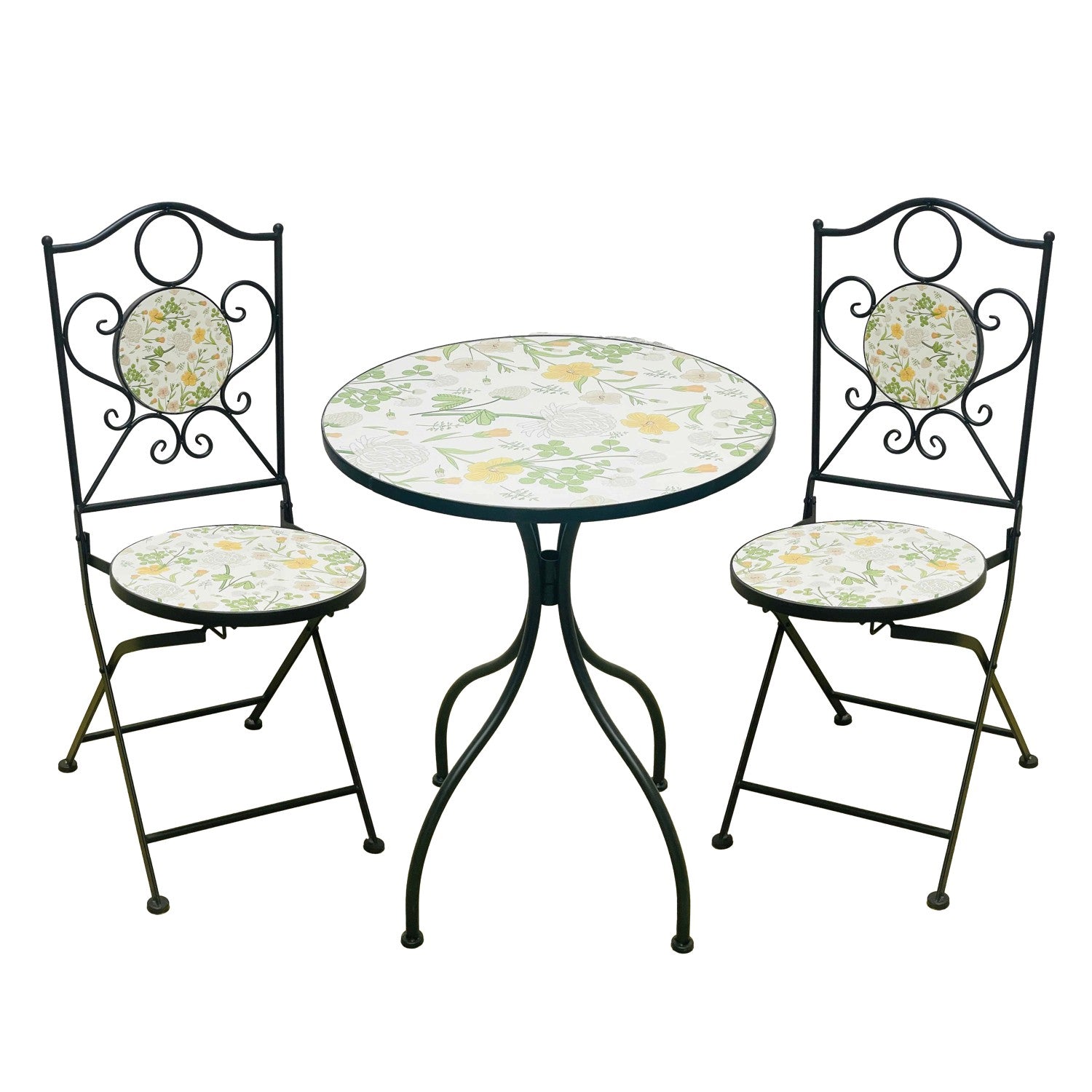 Set mobilier gradina Antos 3 piese, masa si 2 scaune pliabile, mozaic decorativ, metal, multicolor