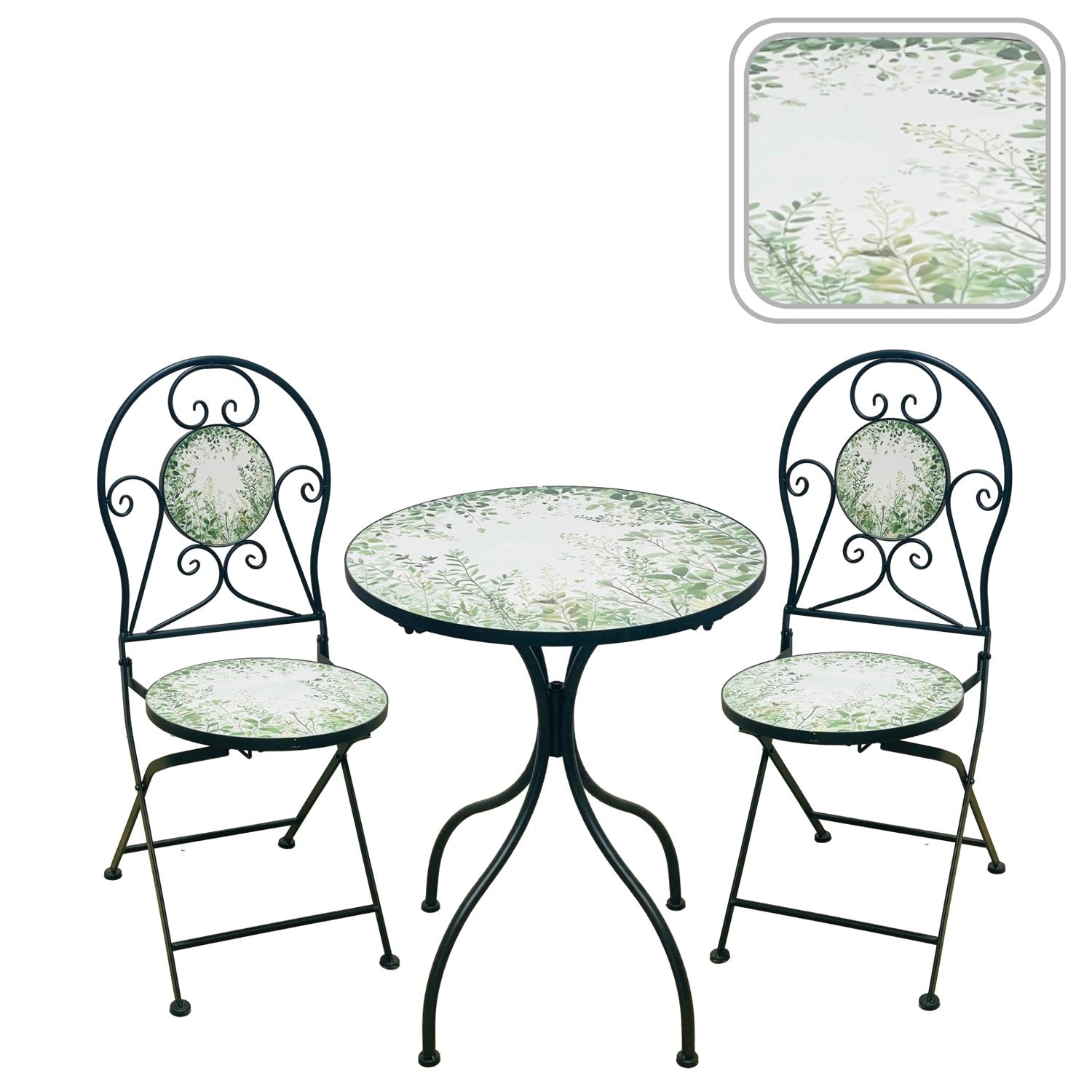 Set mobilier gradina Fylla 3 piese, masa si 2 scaune pliabile, mozaic decorativ, metal, multicolor