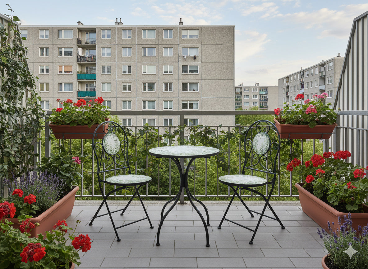Set mobilier gradina Fylla 3 piese, masa si 2 scaune pliabile, mozaic decorativ, metal, multicolor
