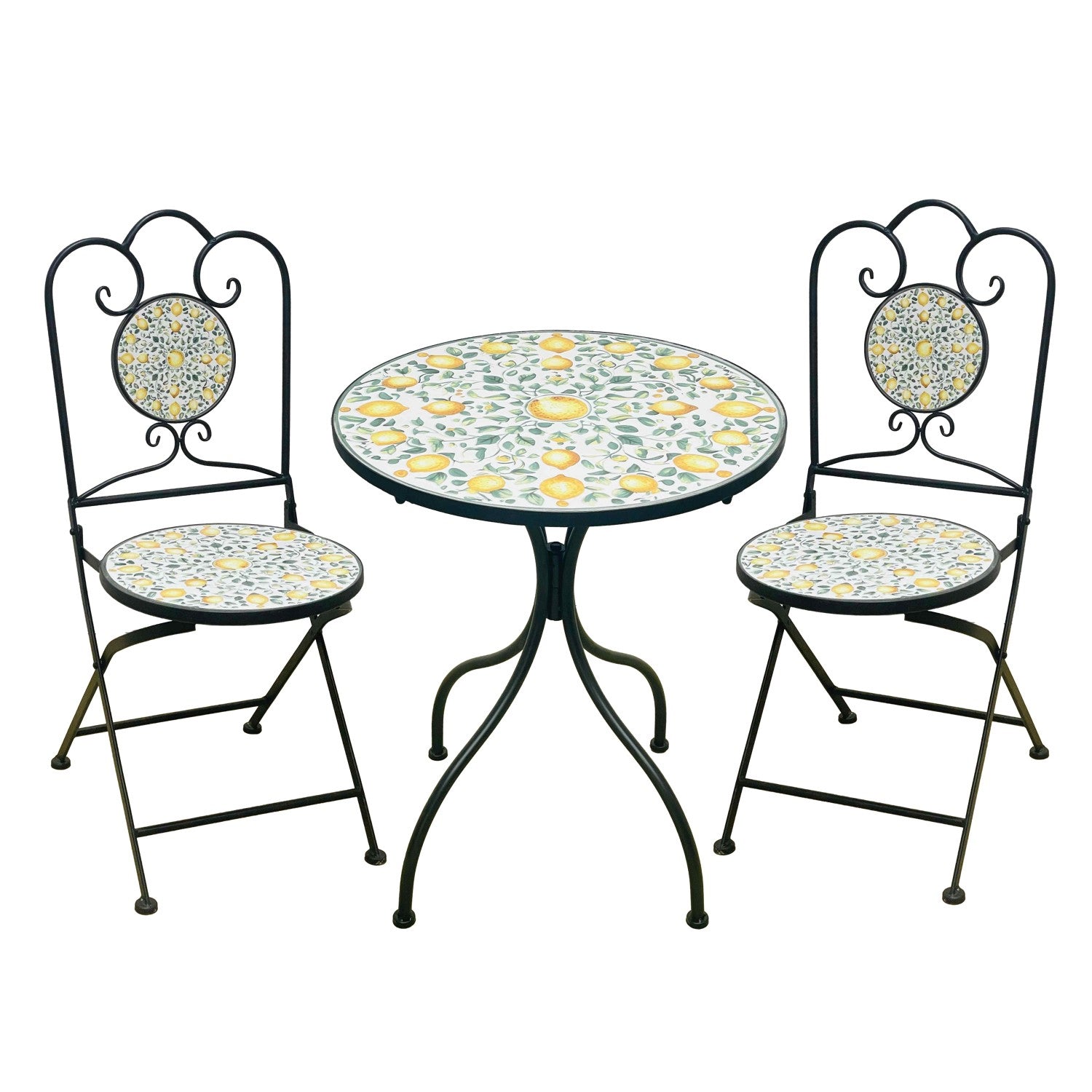 Set mobilier gradina Lemonia 3 piese, masa si 2 scaune pliabile, mozaic decorativ, metal, multicolor