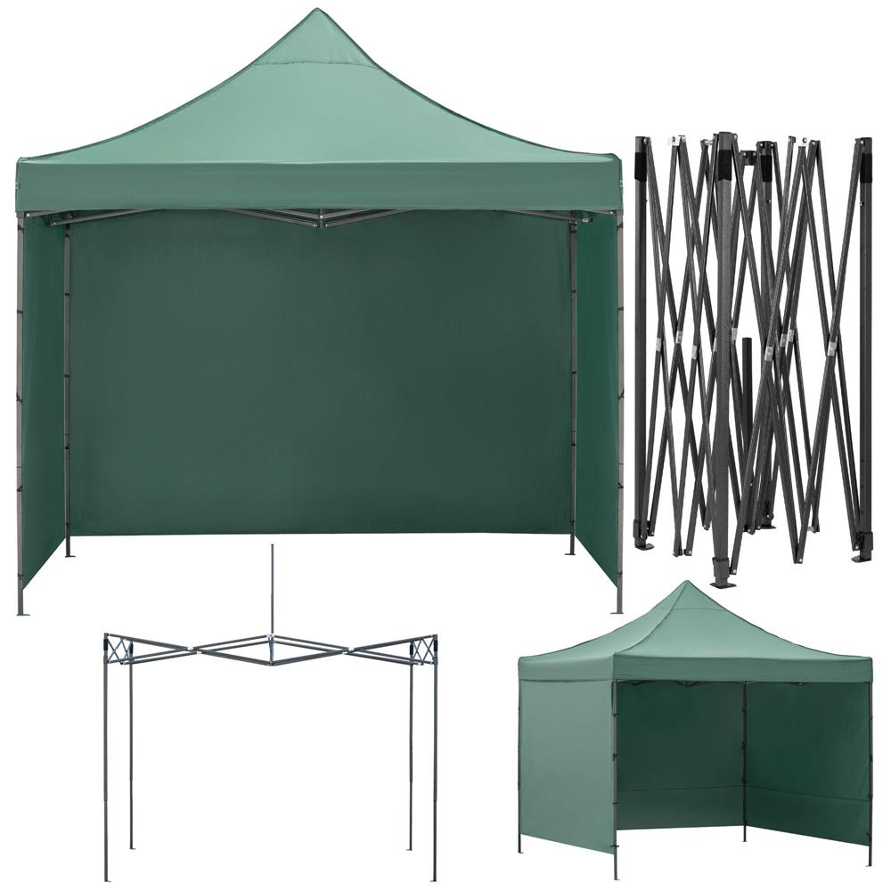 Pavilion pliabil gradina 3x3 m cu acoperis impermeabil si 3 pereti laterali, structura metalica, inaltime reglabila, verde